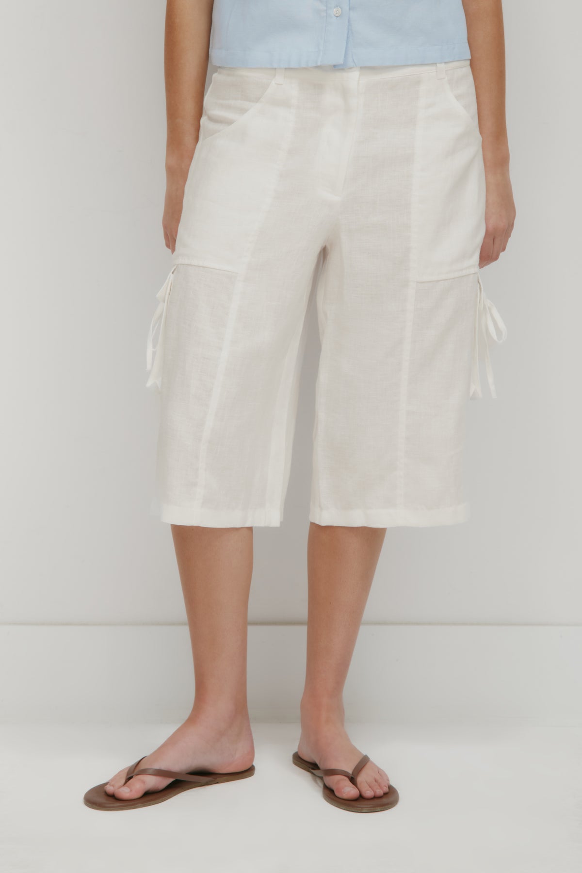 Short à nouer en lin Sila pour femme en guimauve