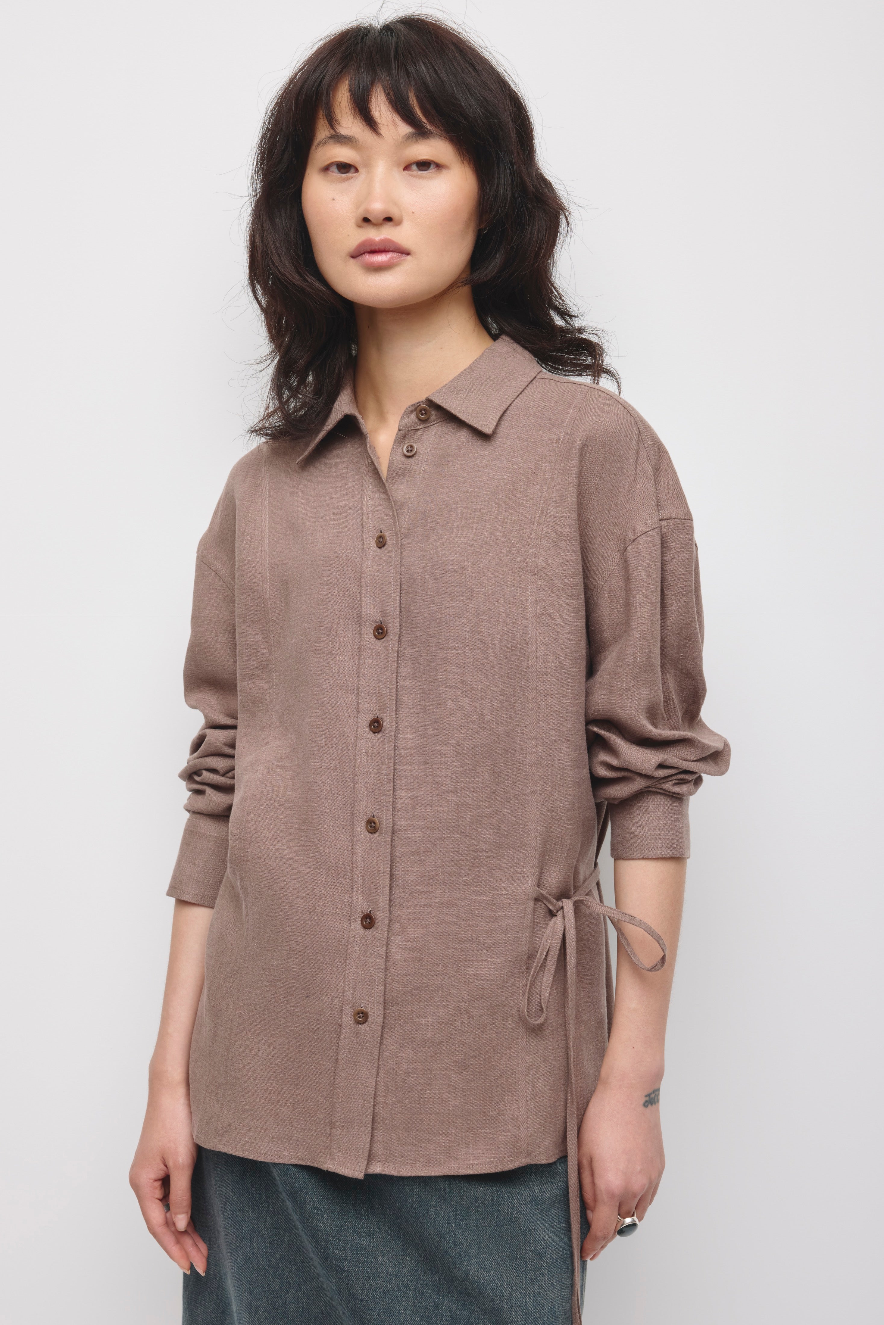 Chemise à nouer en lin Sila pour femme en écorce