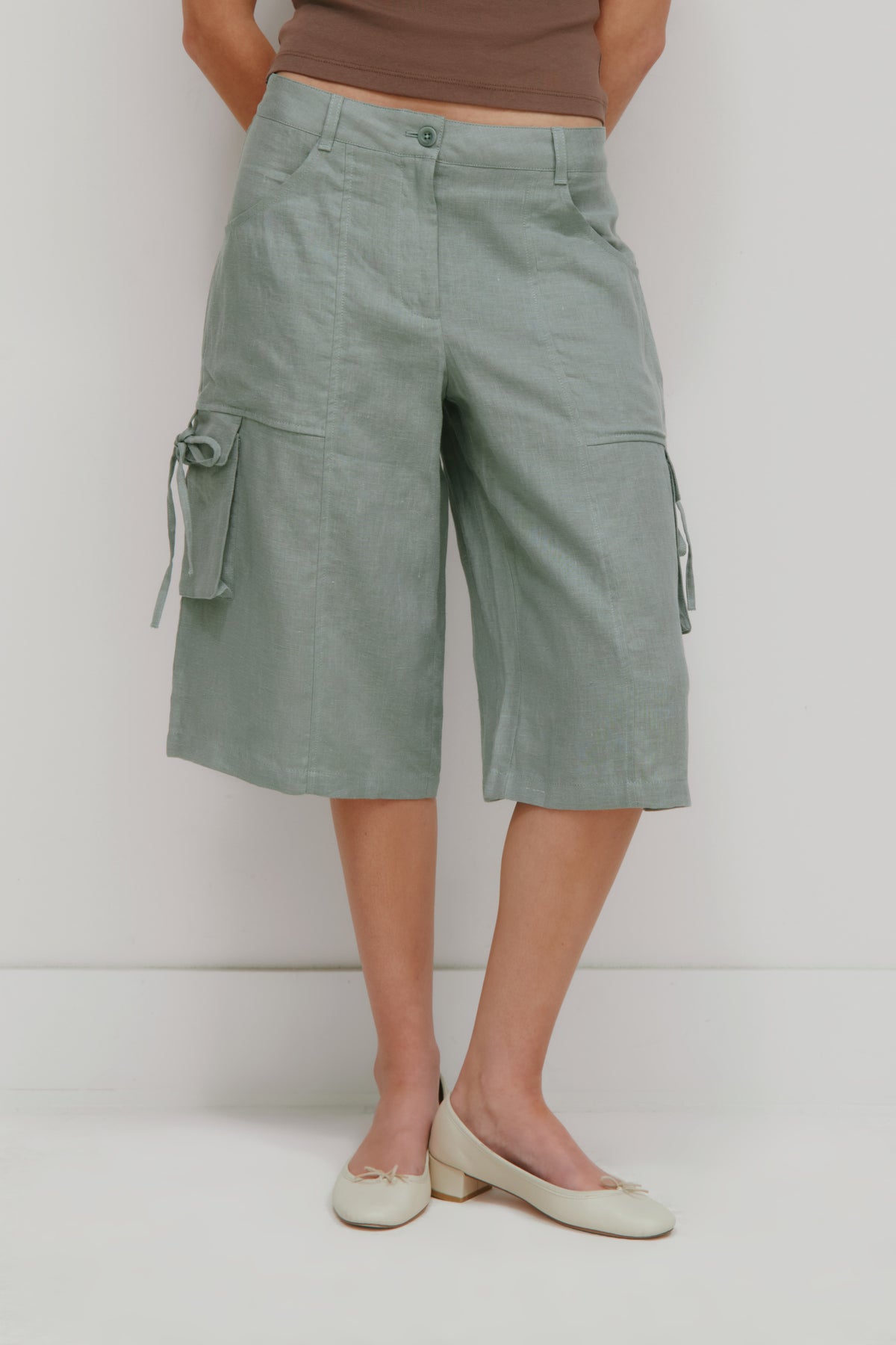Short à nouer en lin Sila pour femme en ombre