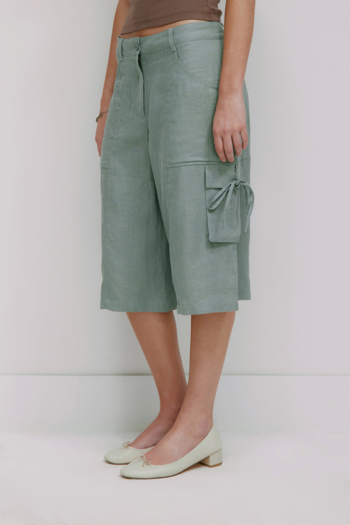 Short à nouer en lin Sila pour femme en ombre