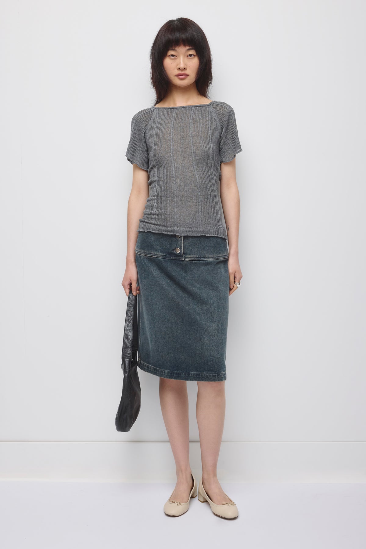 Women's Solis Ribbed Knit Top in Charcoal Mix