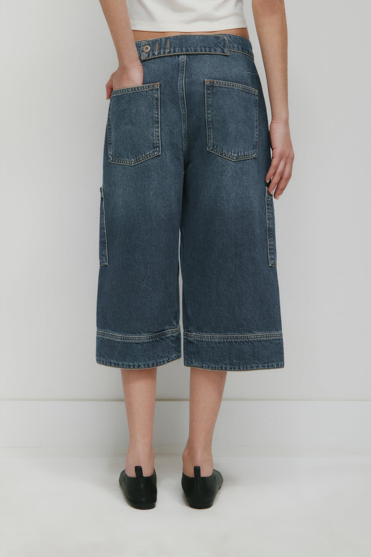 Short en jean long à coutures torsadées pour femme en délavage vintage