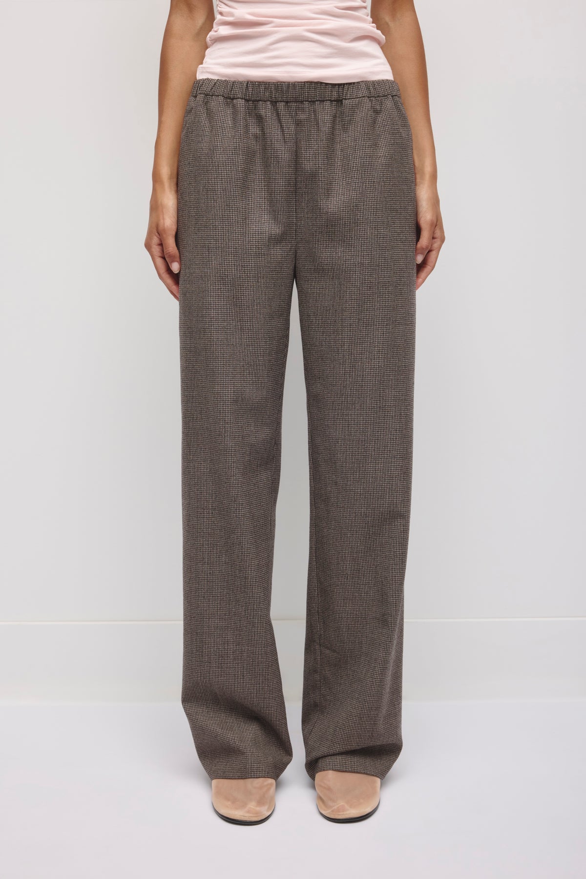 Women's Wool Pull on Pant in Taupe Check