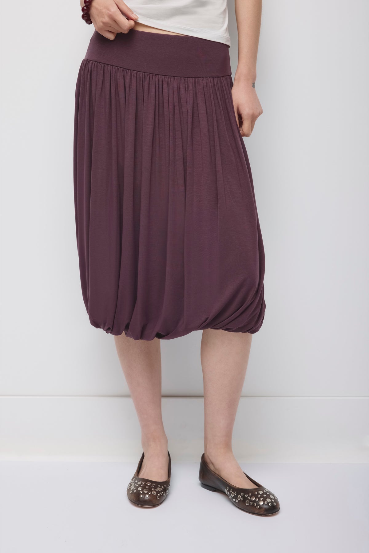 Jupe ballon midi Yazi pour femme en prune chocolat