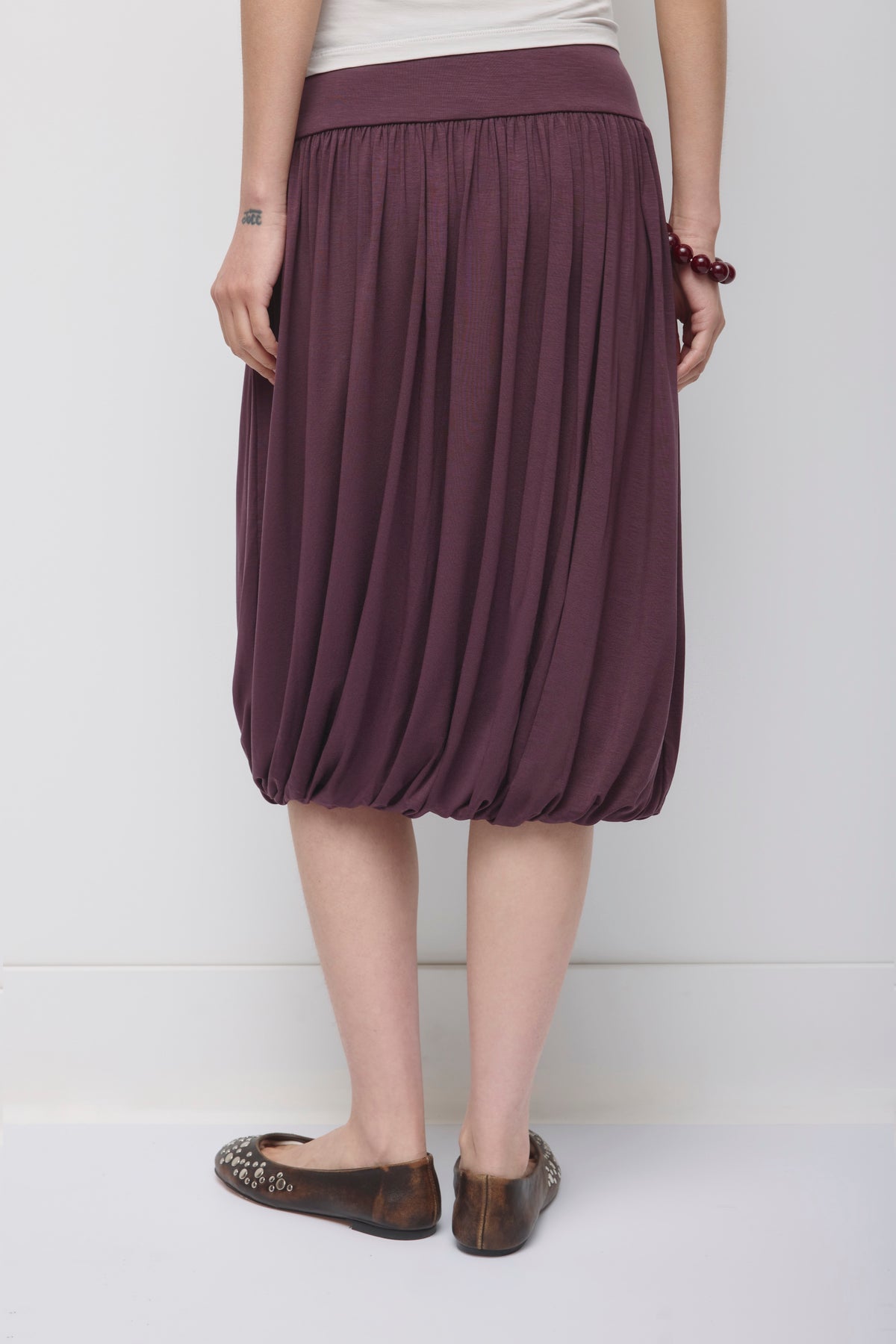 Jupe ballon midi Yazi pour femme en prune chocolat