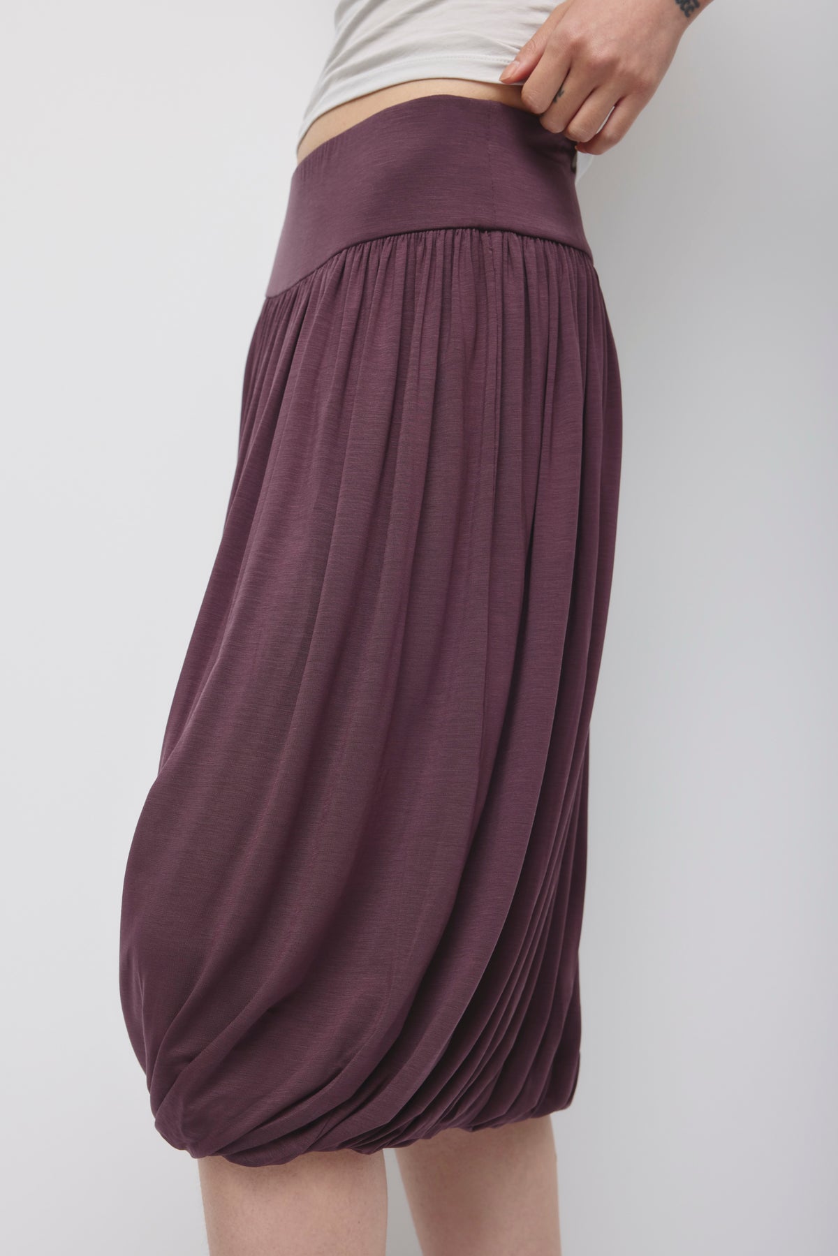 Jupe ballon midi Yazi pour femme en prune chocolat