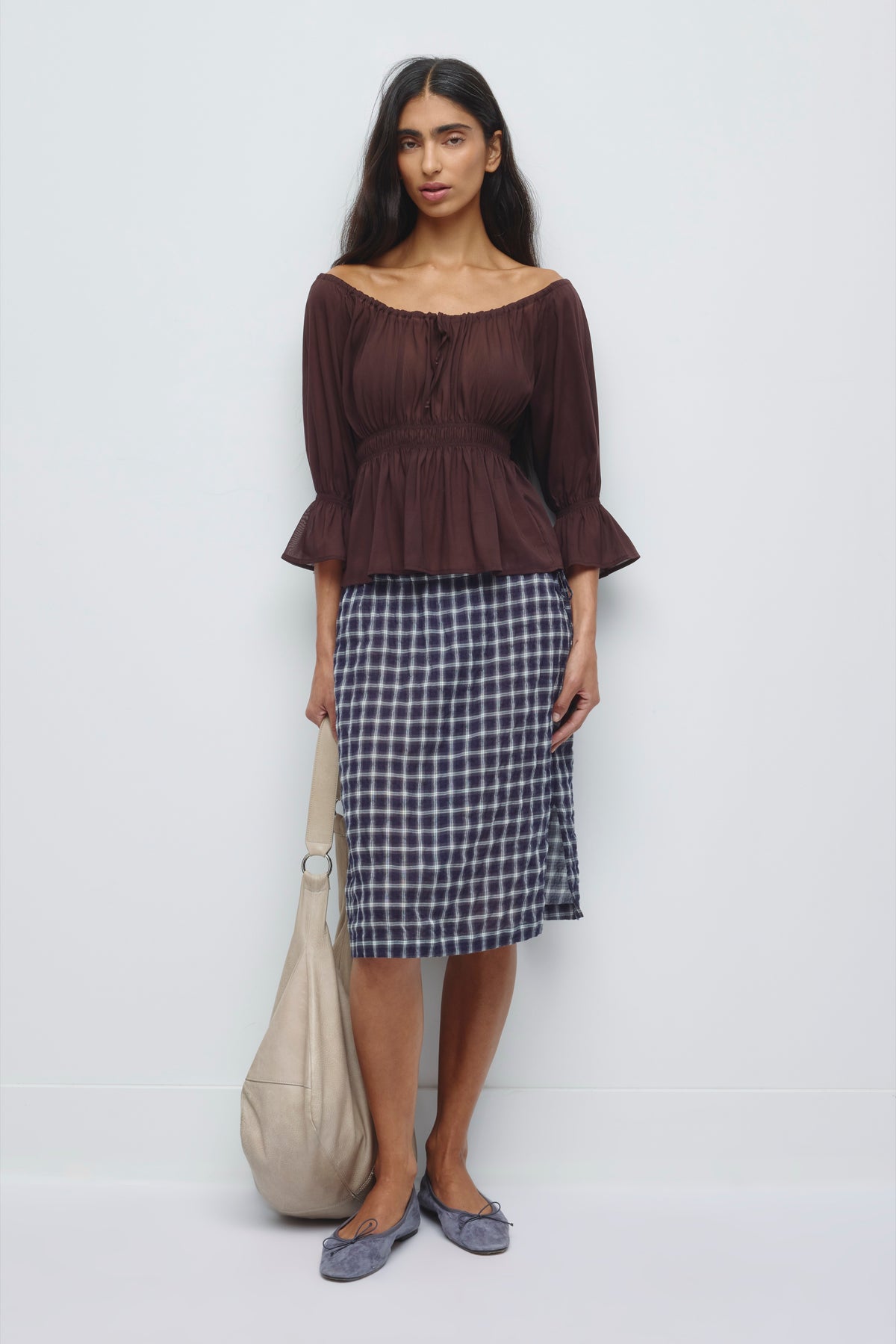 Zaina blouse froncée pour femme en prune chocolat