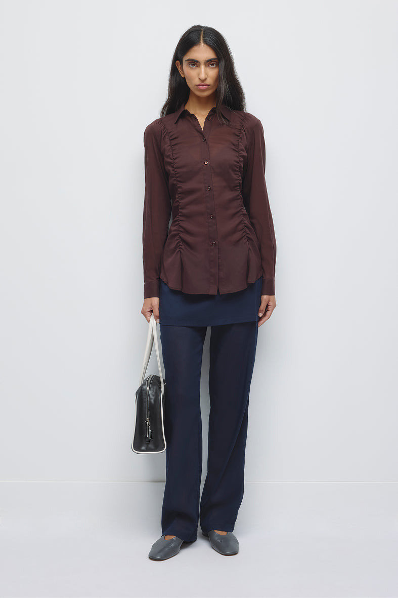 Chemise Zaina Froncée pour femme en prune chocolat