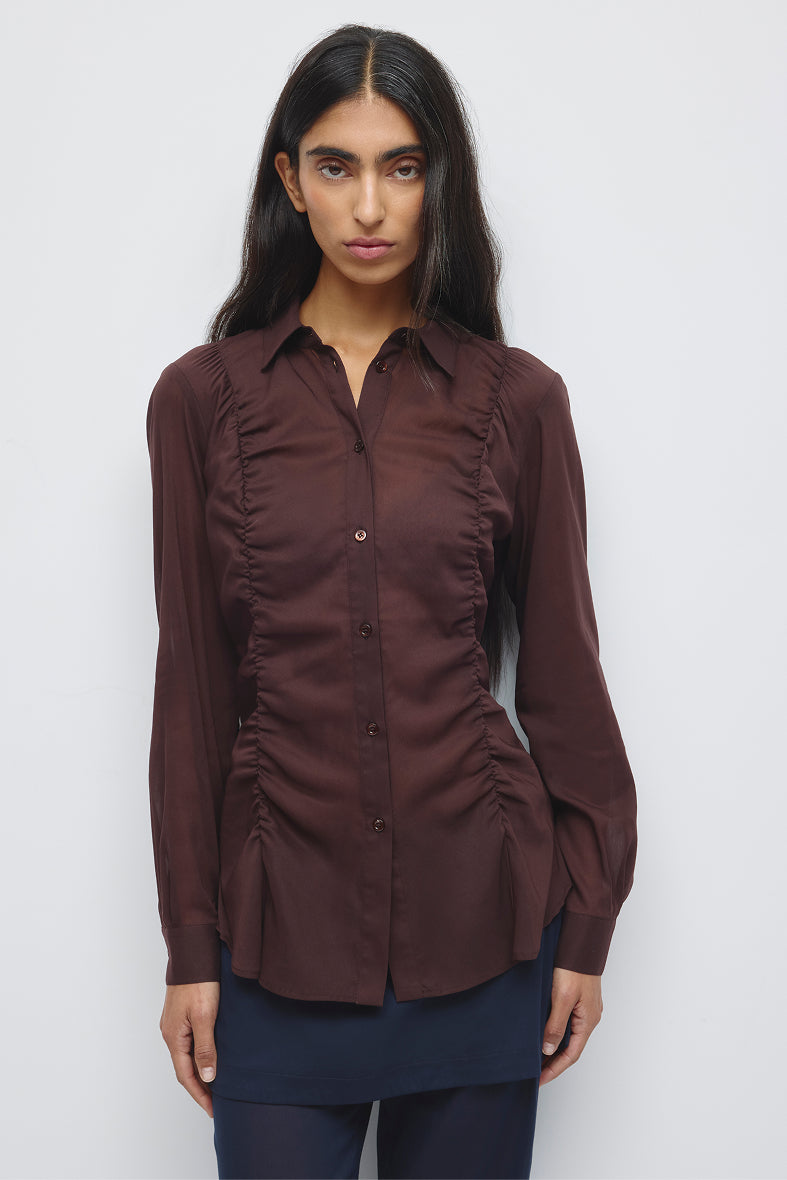 Women's Zaina Ruched Shirt in Chocolate Plum