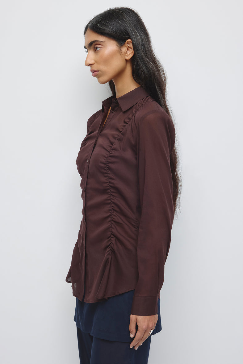 Chemise Zaina Froncée pour femme en prune chocolat