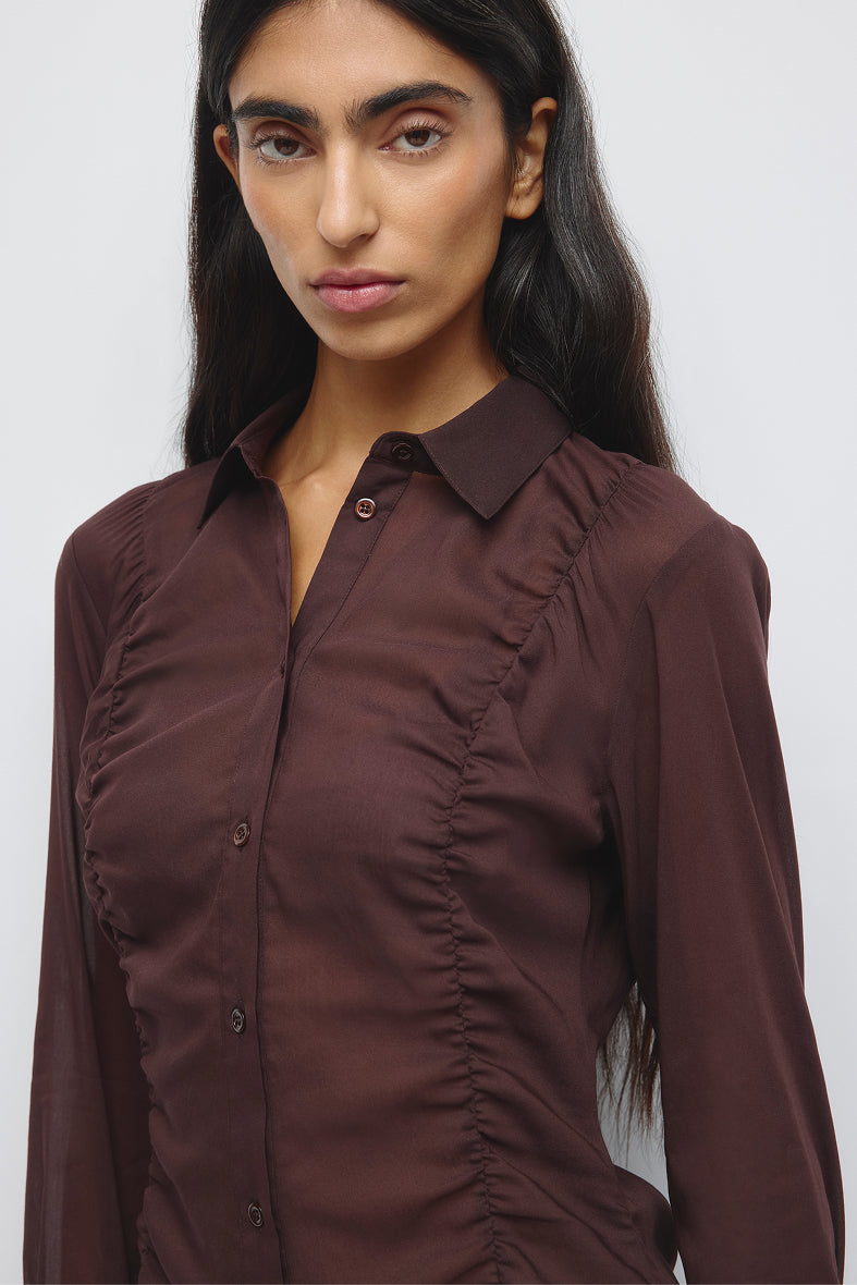Chemise Zaina Froncée pour femme en prune chocolat