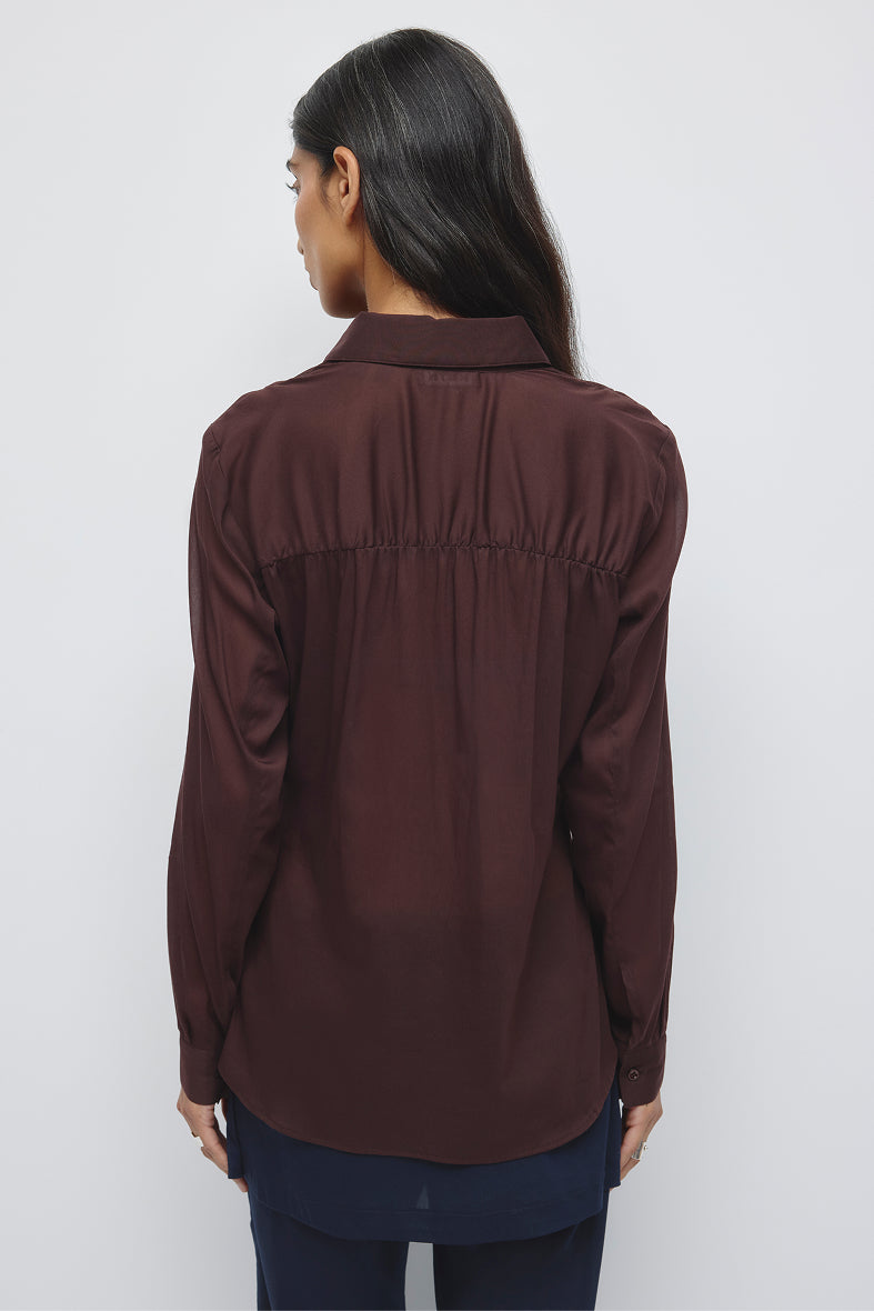 Chemise Zaina Froncée pour femme en prune chocolat