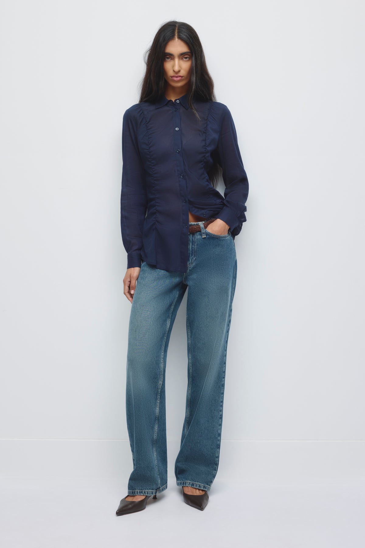 Women's Zaina Ruched Shirt in Deep Ocean