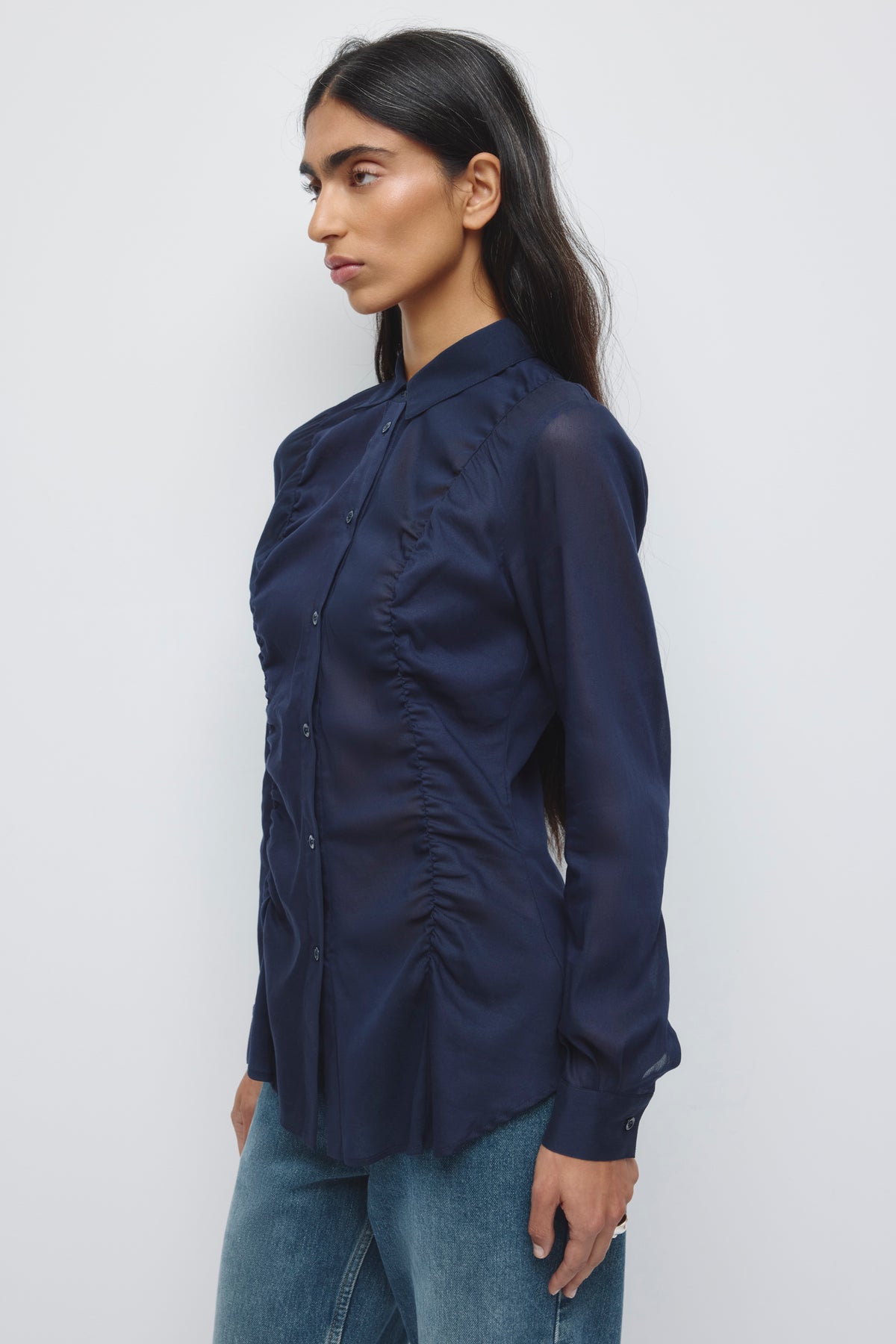 Women's Zaina Ruched Shirt in Deep Ocean
