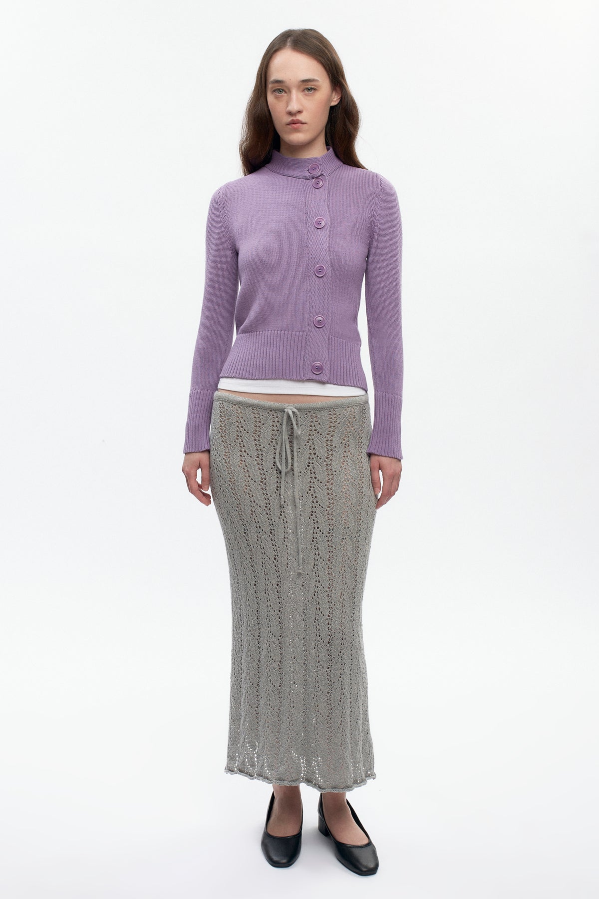 Women's Asymmetric Button Cardigan in Mauve