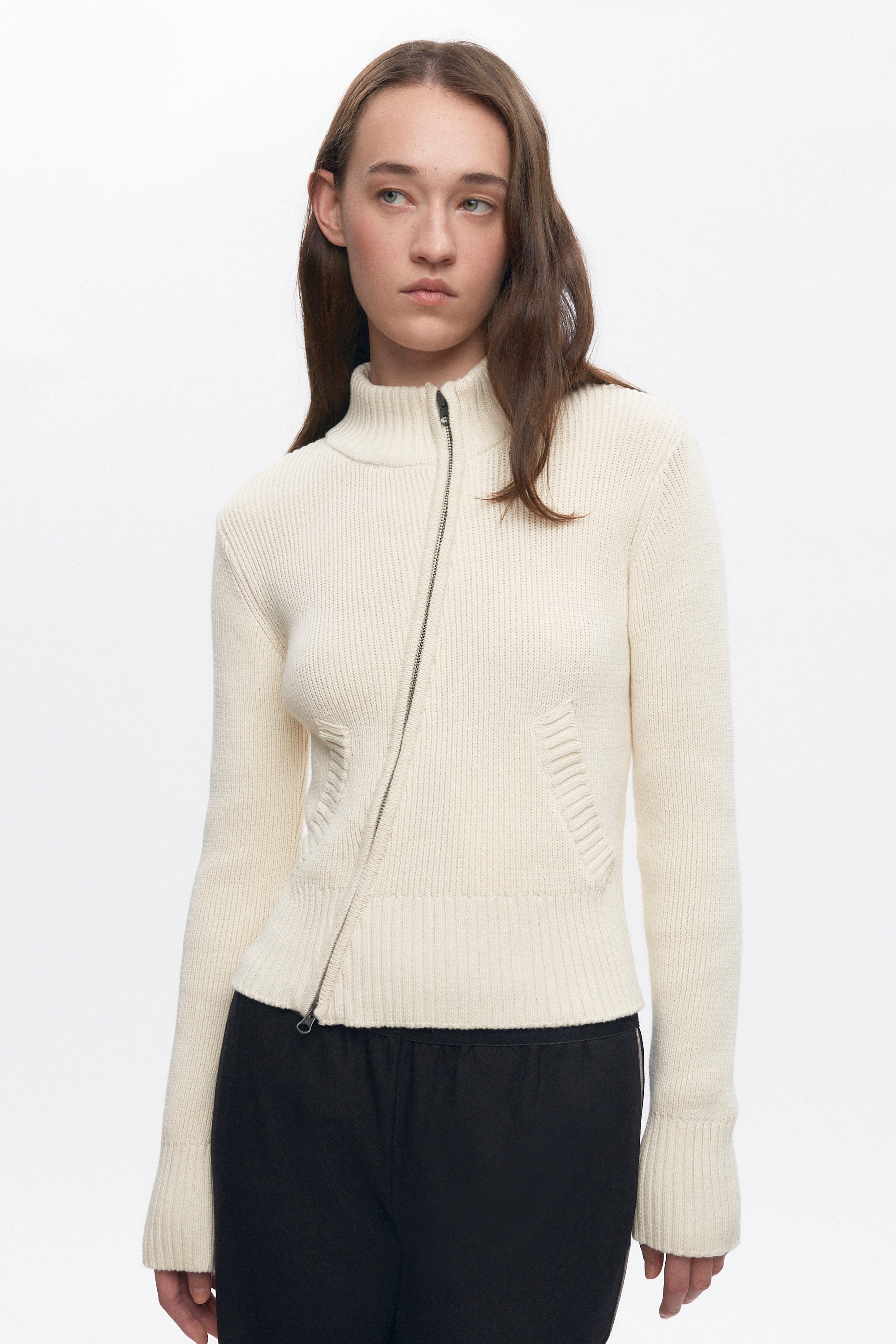 Pull asymétrique à fermeture éclair pour femme en guimauve