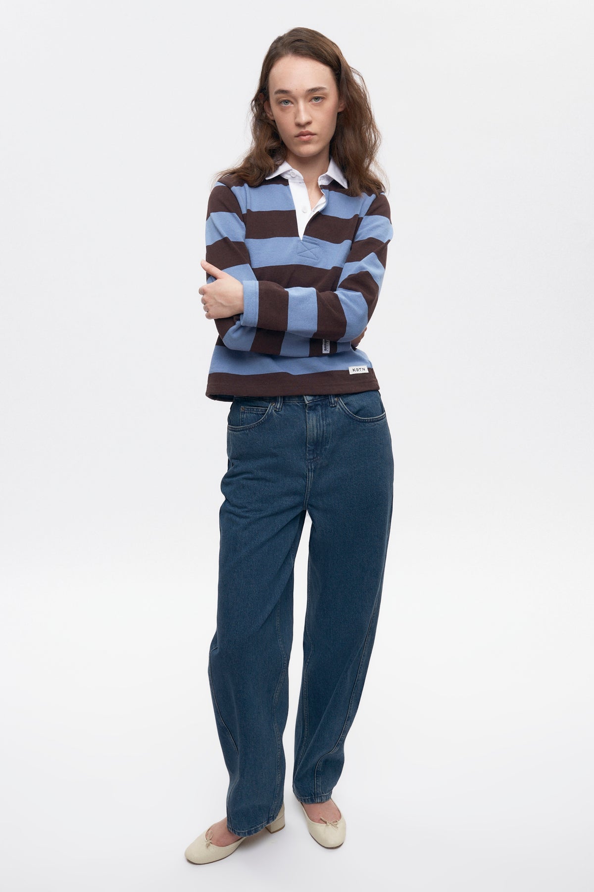 Shrunken Rugby Shirt in Columbia/Brown