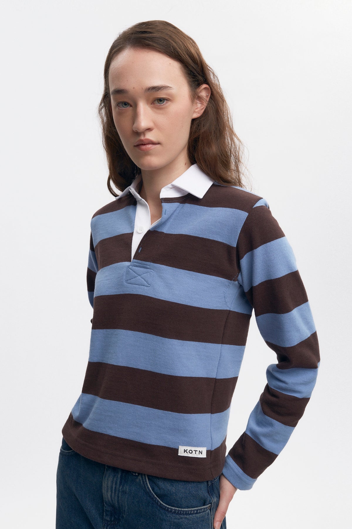 Shrunken Rugby Shirt in Columbia/Brown