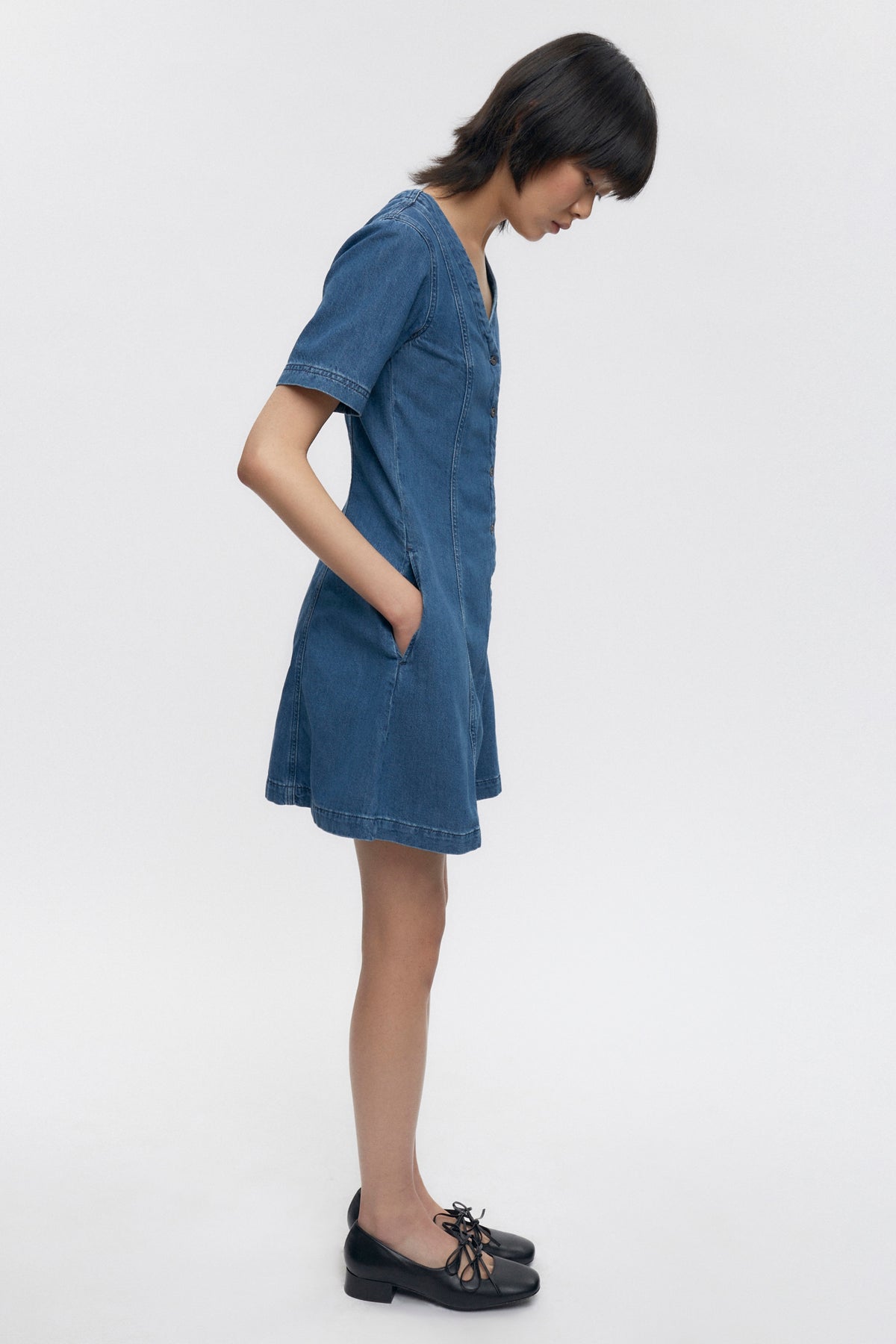 Robe boutonnée pour femme en lavage Minuit