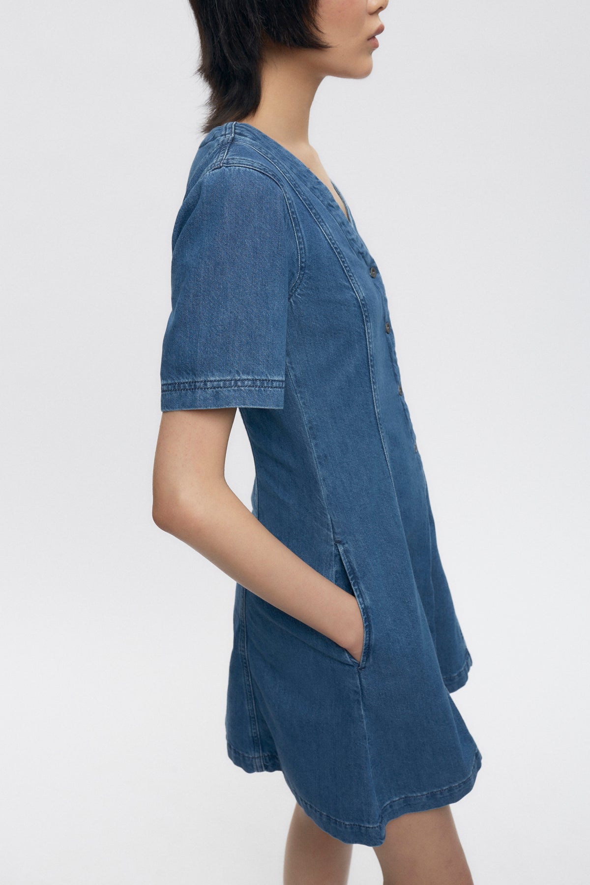 Robe boutonnée pour femme en lavage Minuit