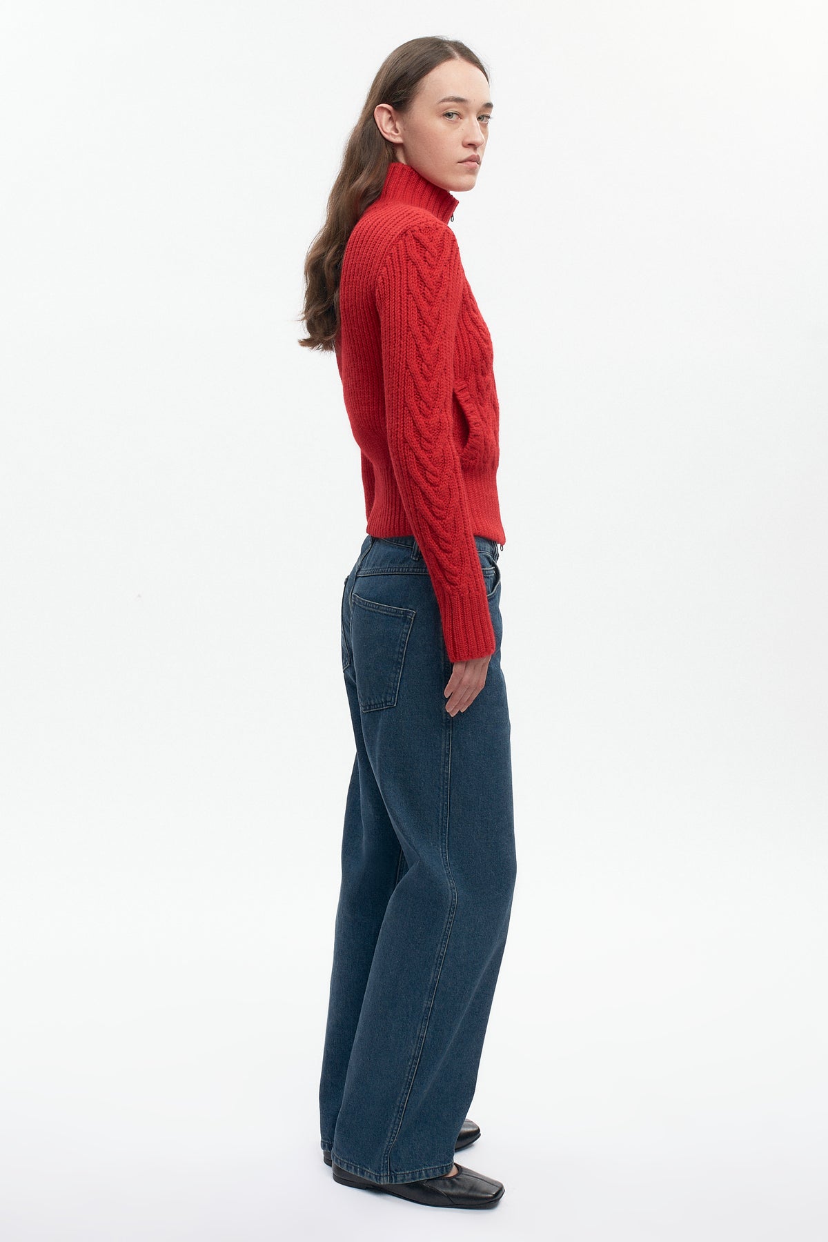 Pull à fermeture éclair et torsades pour femme en rouge vif