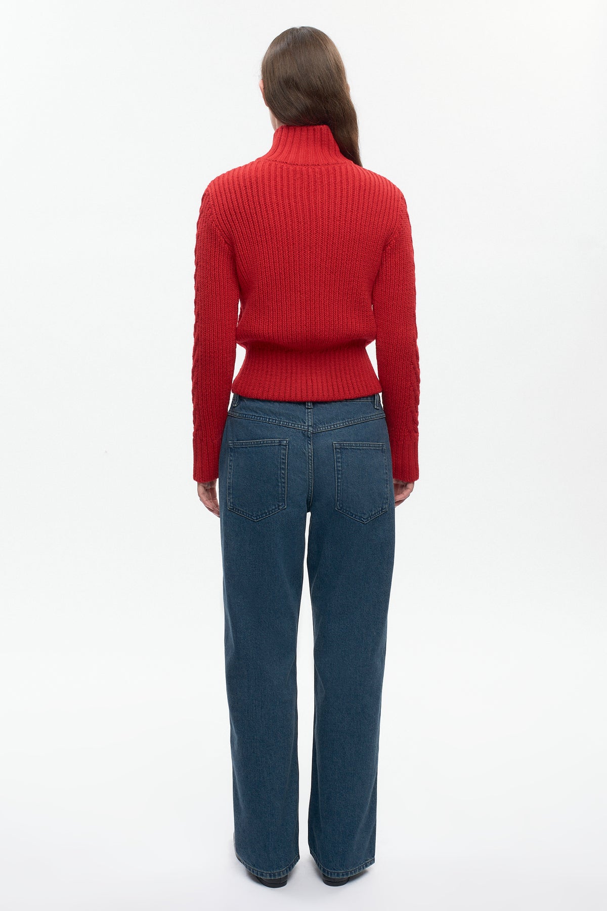 Pull à fermeture éclair et torsades pour femme en rouge vif