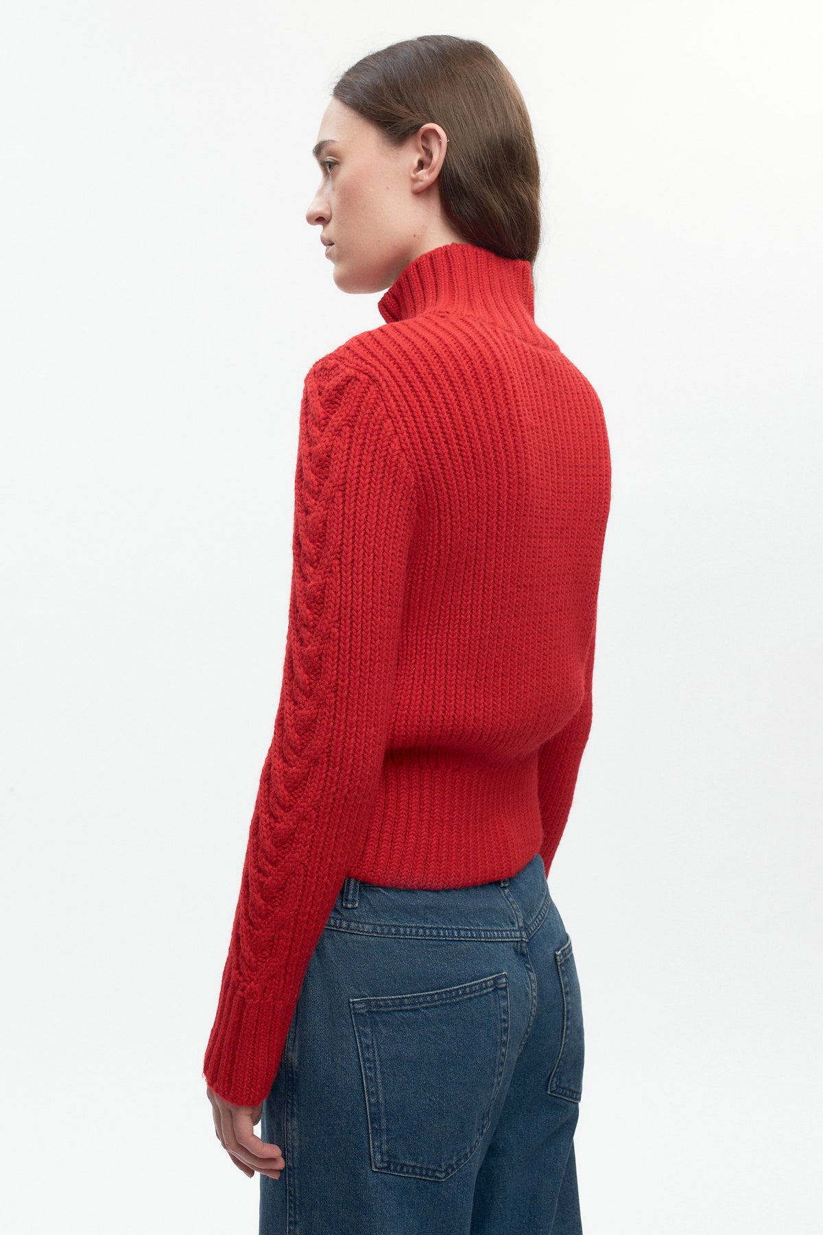 Pull à fermeture éclair et torsades pour femme en rouge vif
