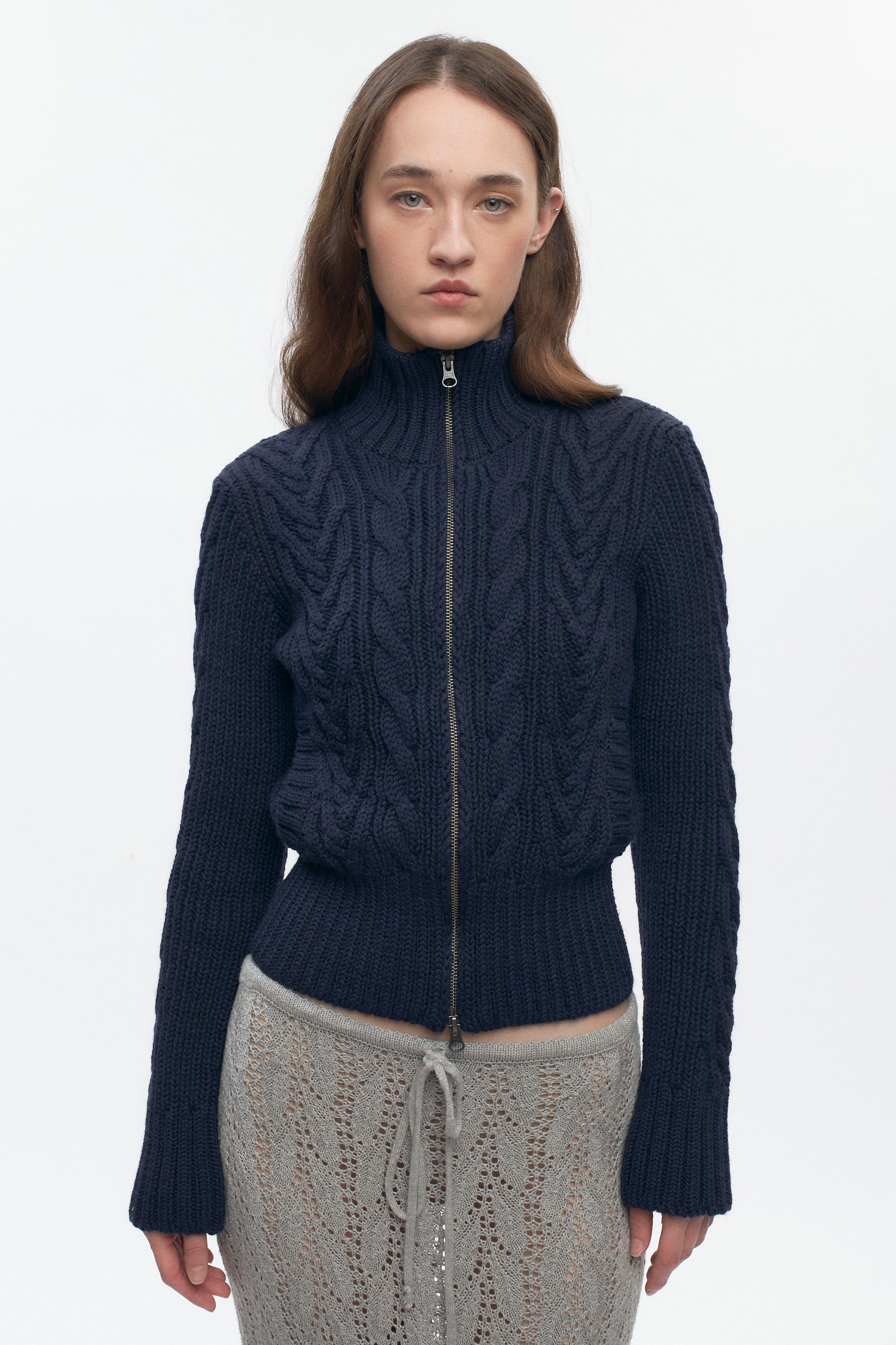 Pull à fermeture éclair et torsades pour femme en midnight