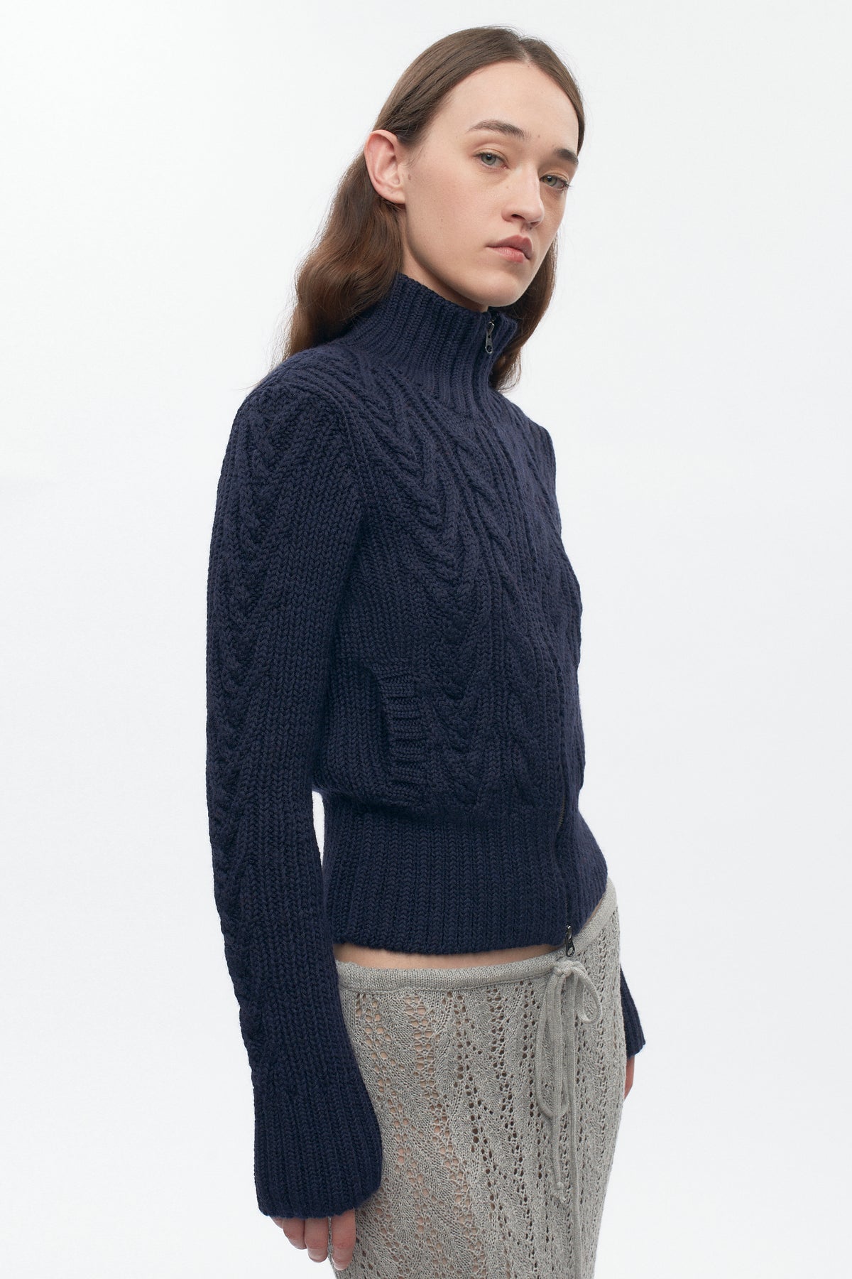 Pull à fermeture éclair et torsades pour femme en midnight