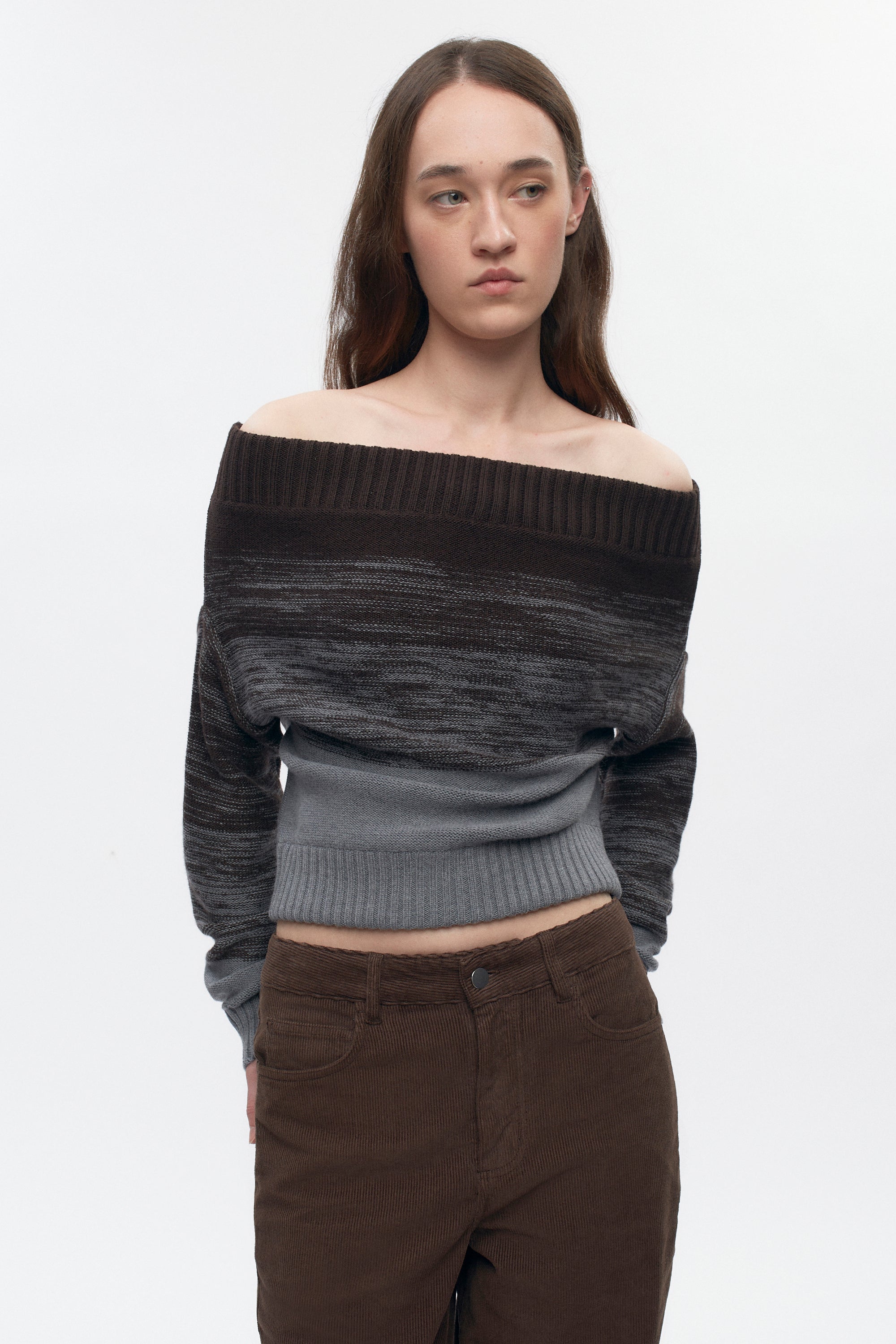 Le Pull Convertible en coffee Bean/Grey Melange