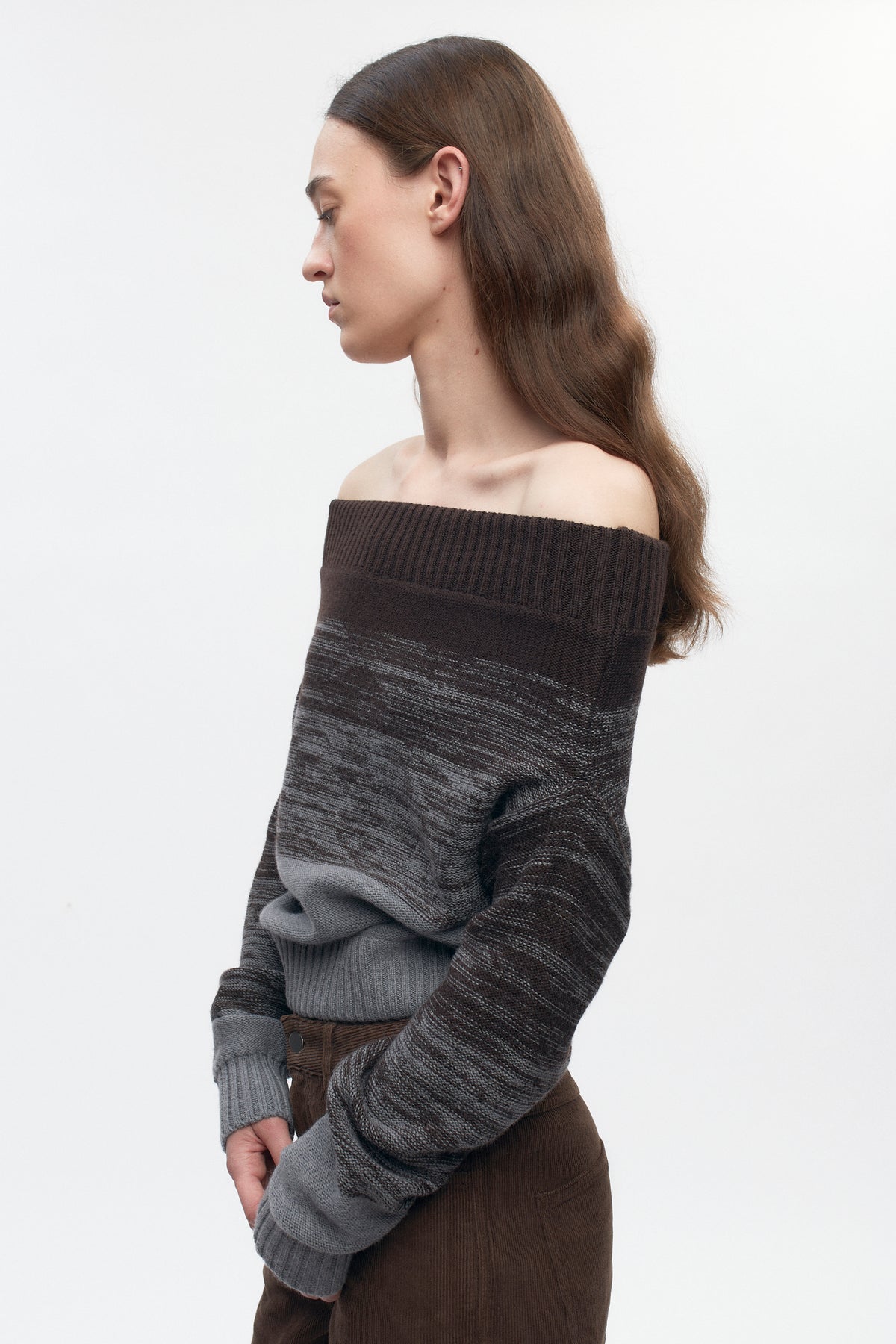 Women's Convertible Sweater in Coffee Bean/Grey Melange