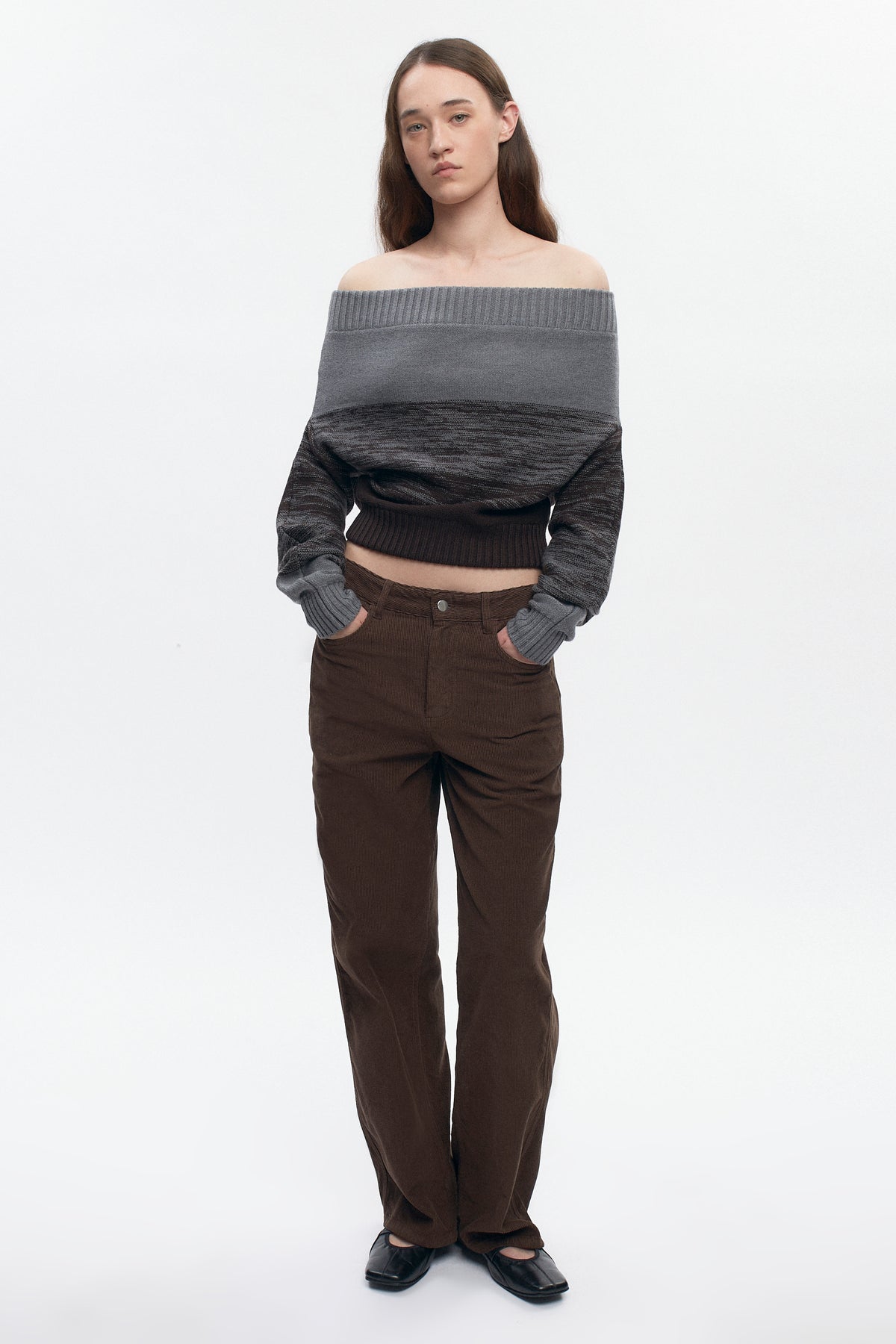 Women's Convertible Sweater in Coffee Bean/Grey Melange