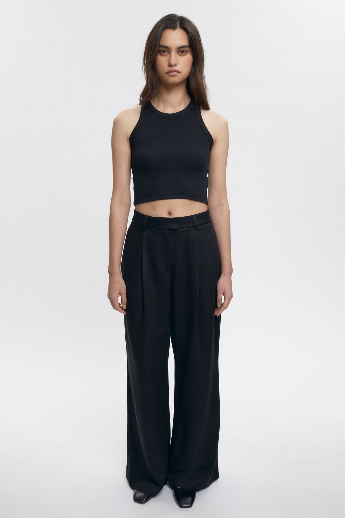 Women's Crop Racer Tank in Black