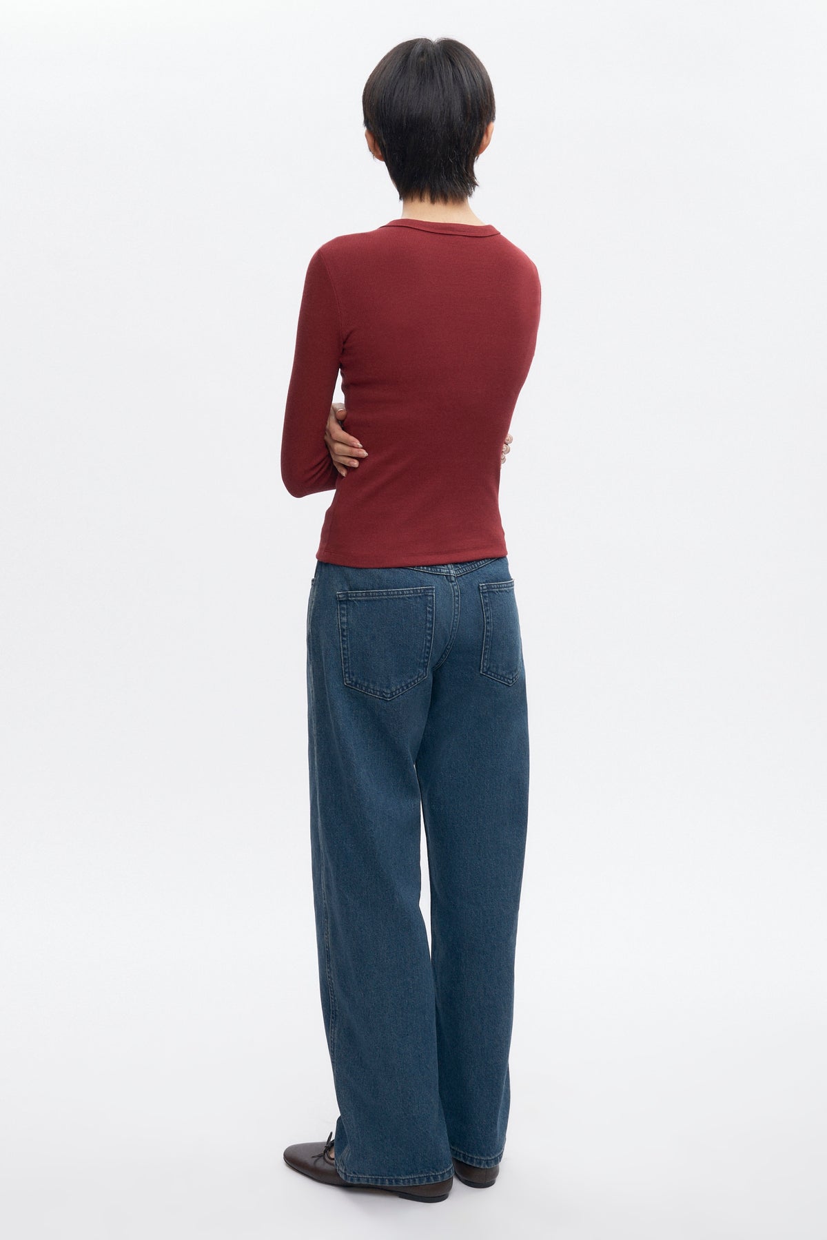Women's Fitted Rib Longsleeve in Cabernet