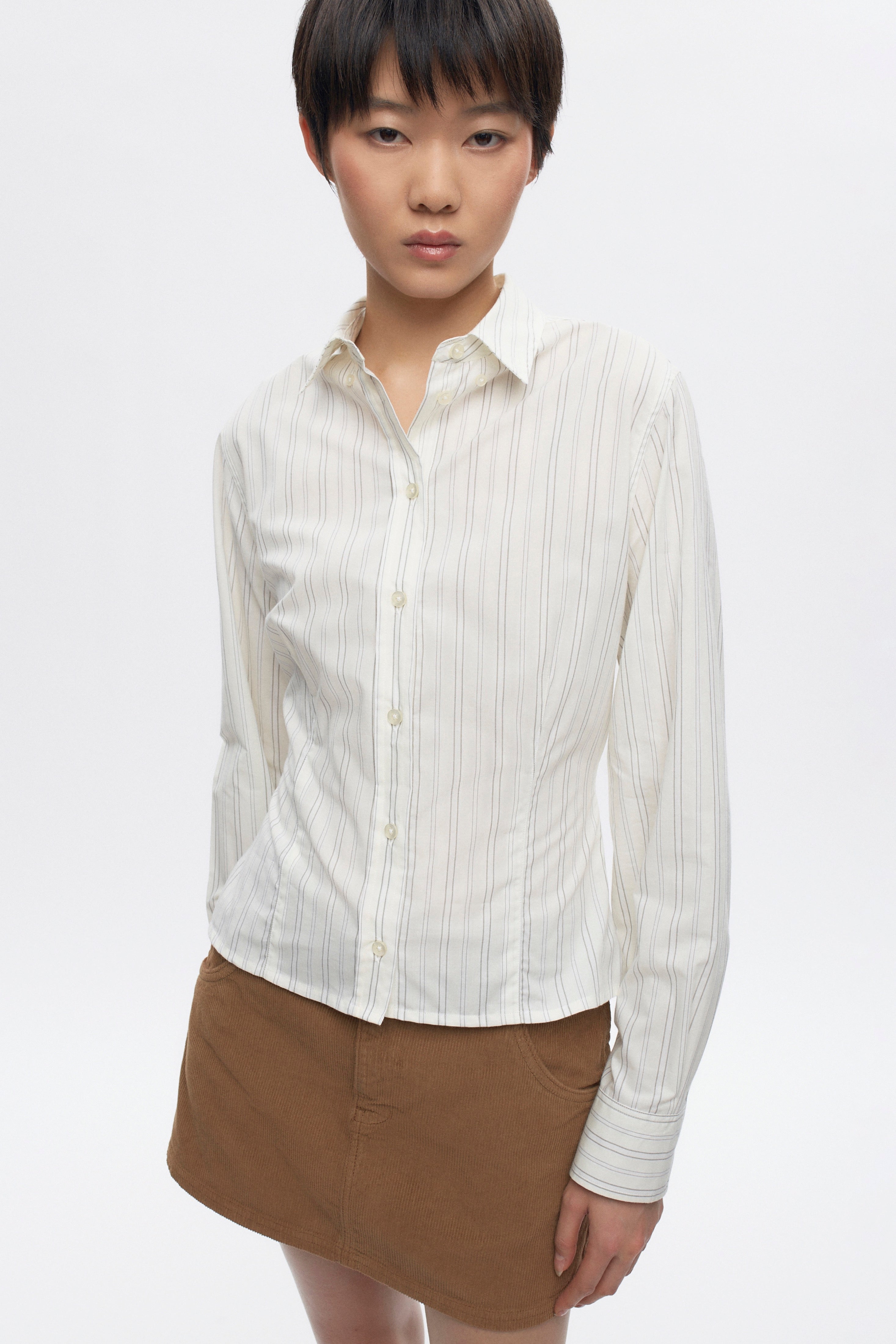 Chemise ajustée pour femme en rayures Marshmallow