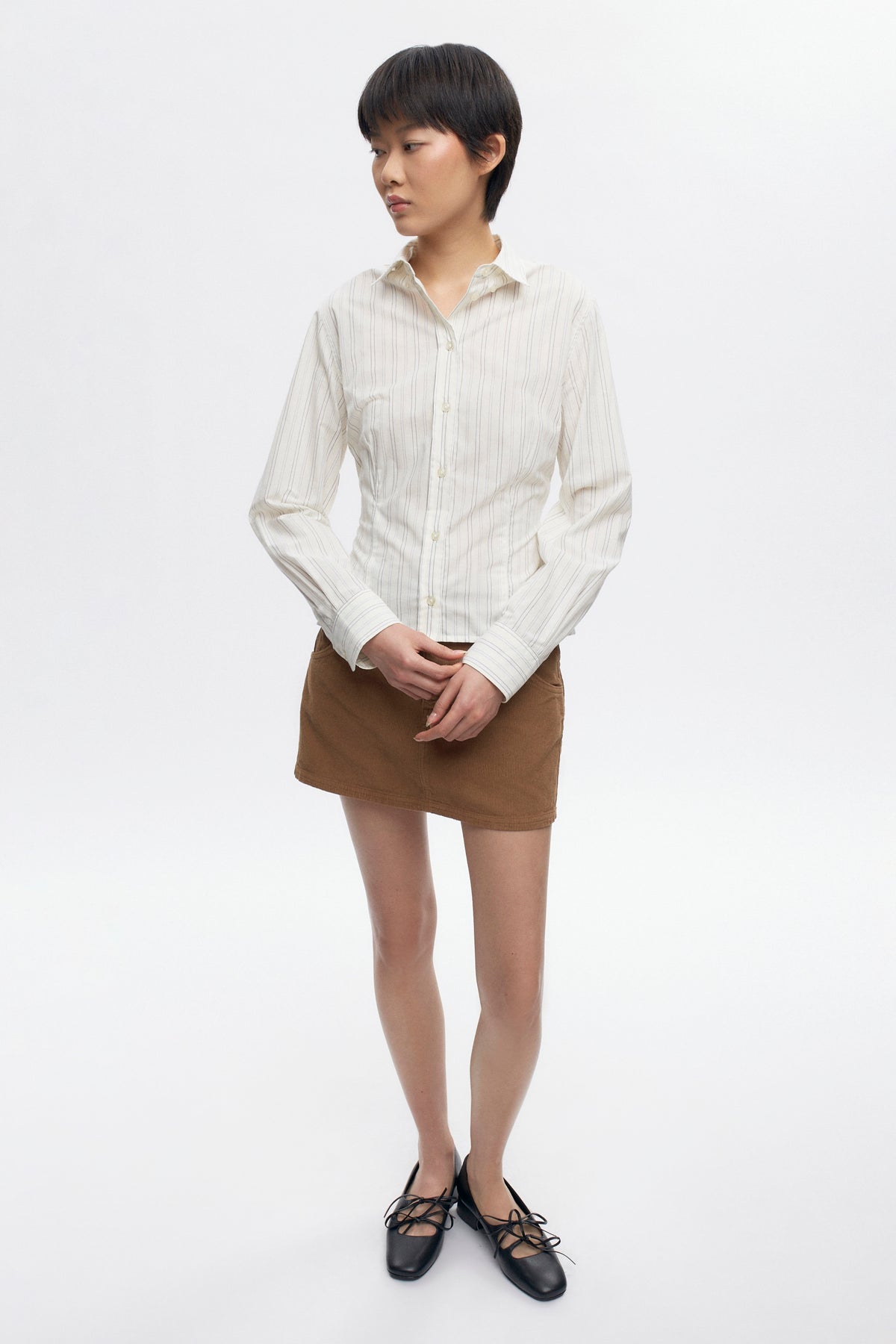 Chemise ajustée pour femme en rayures Marshmallow