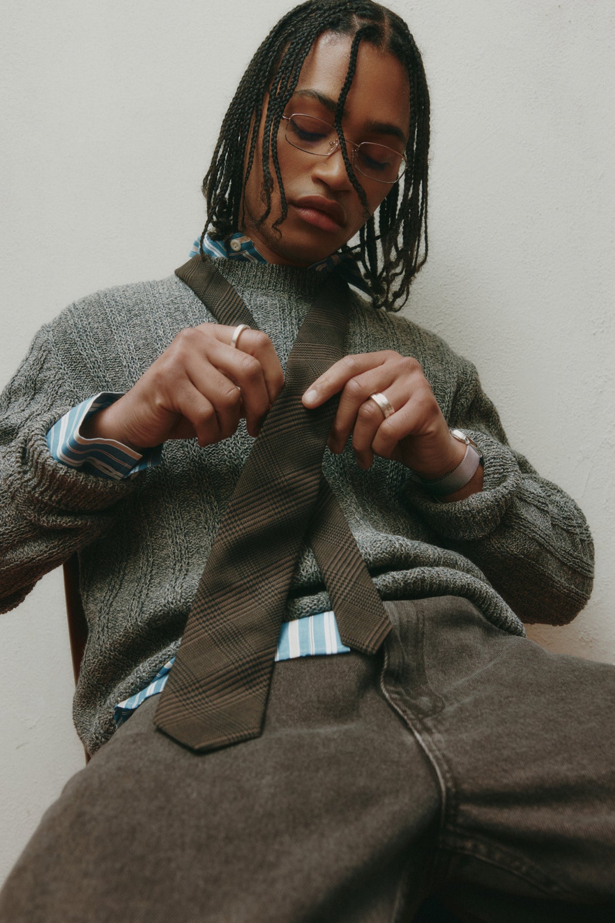 Men's Nima Open Knit Crew in Dark Slate