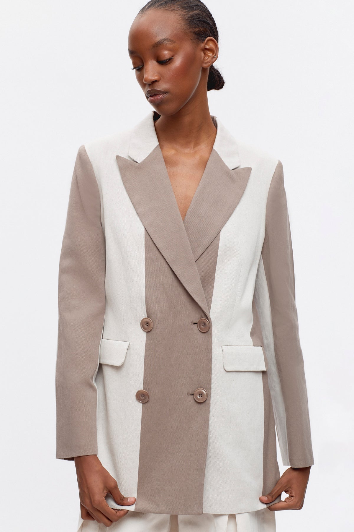 Women's Linen Station Blazer in Birch/Brindle Stripe