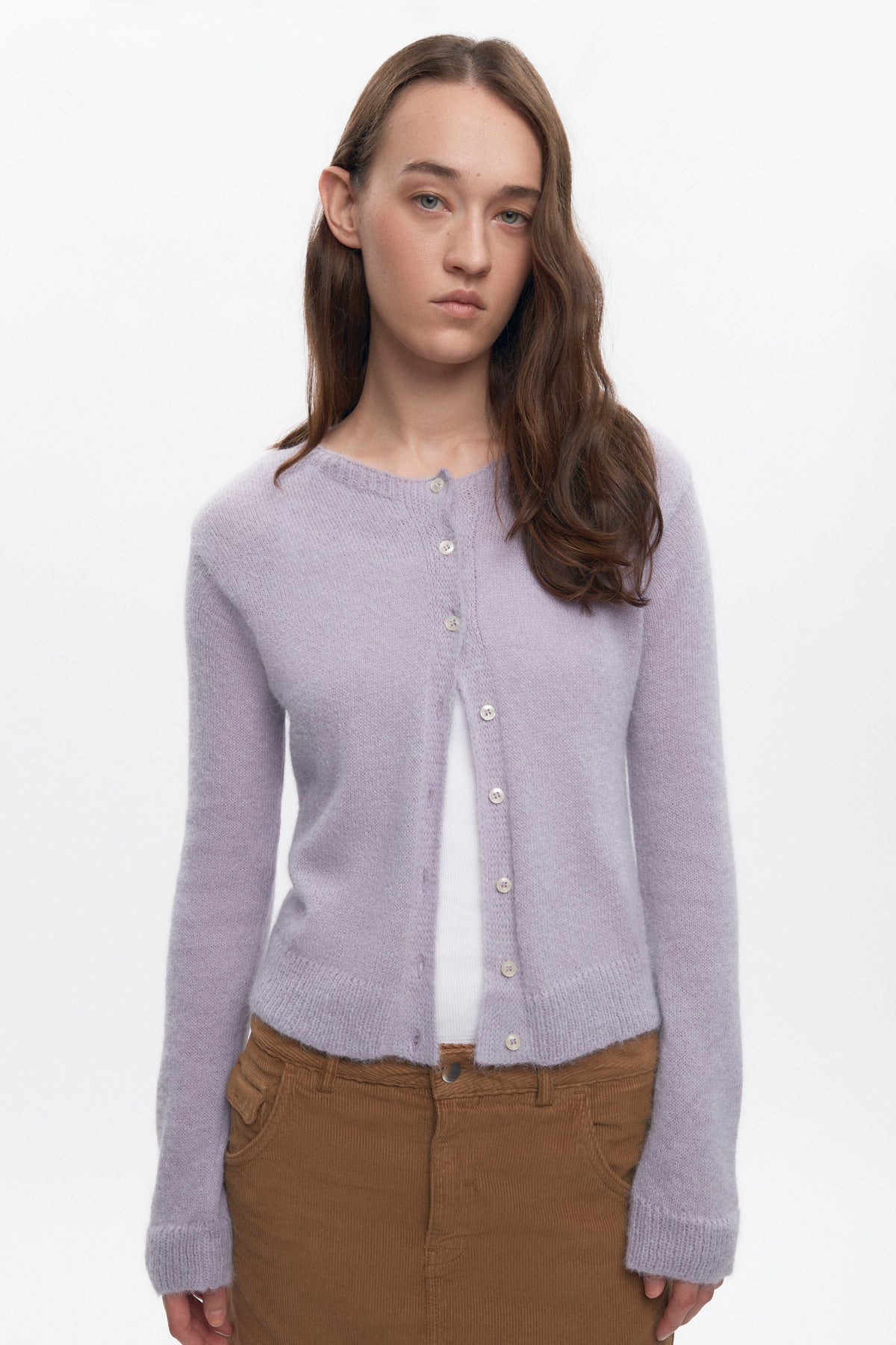 Cardigan duveteux Noor pour femme en mauve