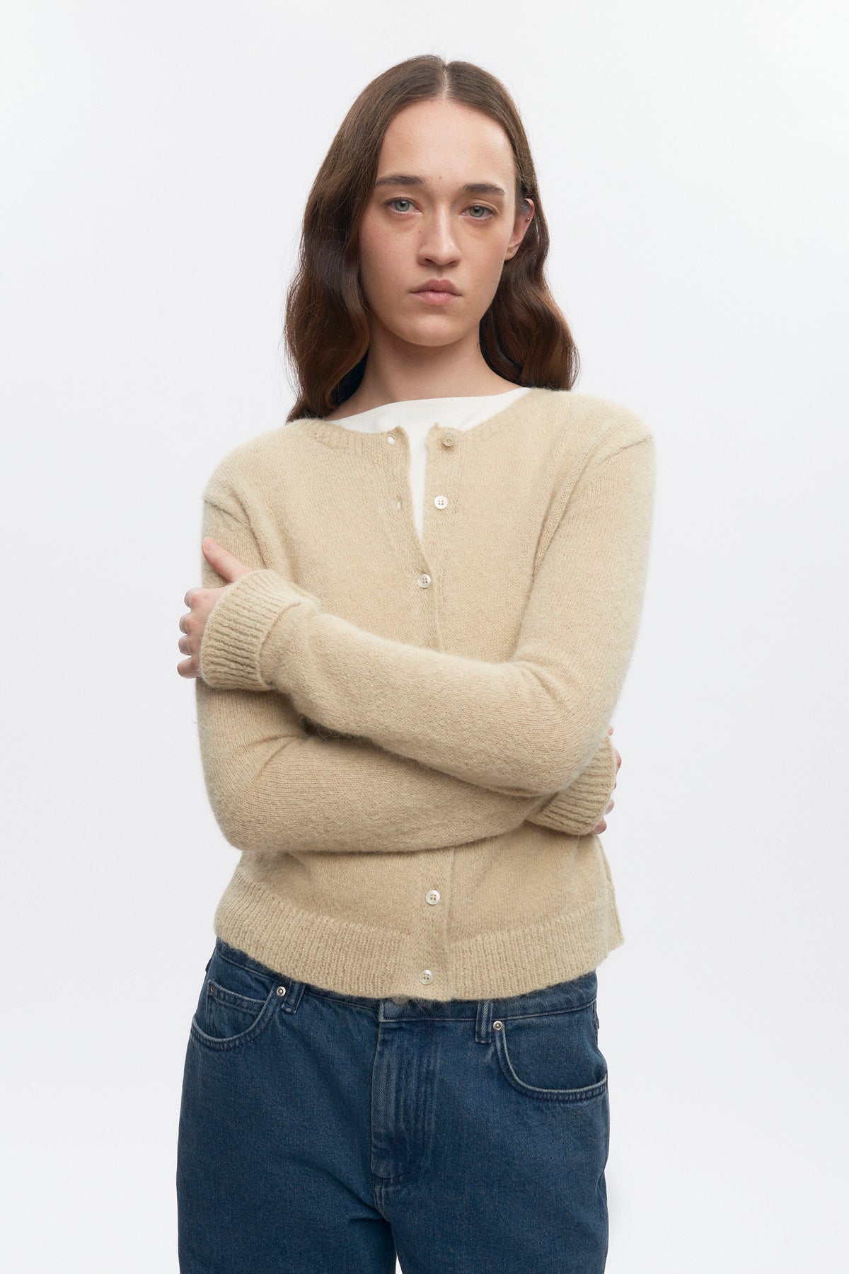 Cardigan Noor Fuzzy pour femme en sable