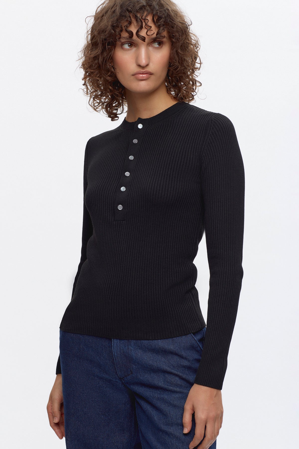 Women's Rib Henley in Black