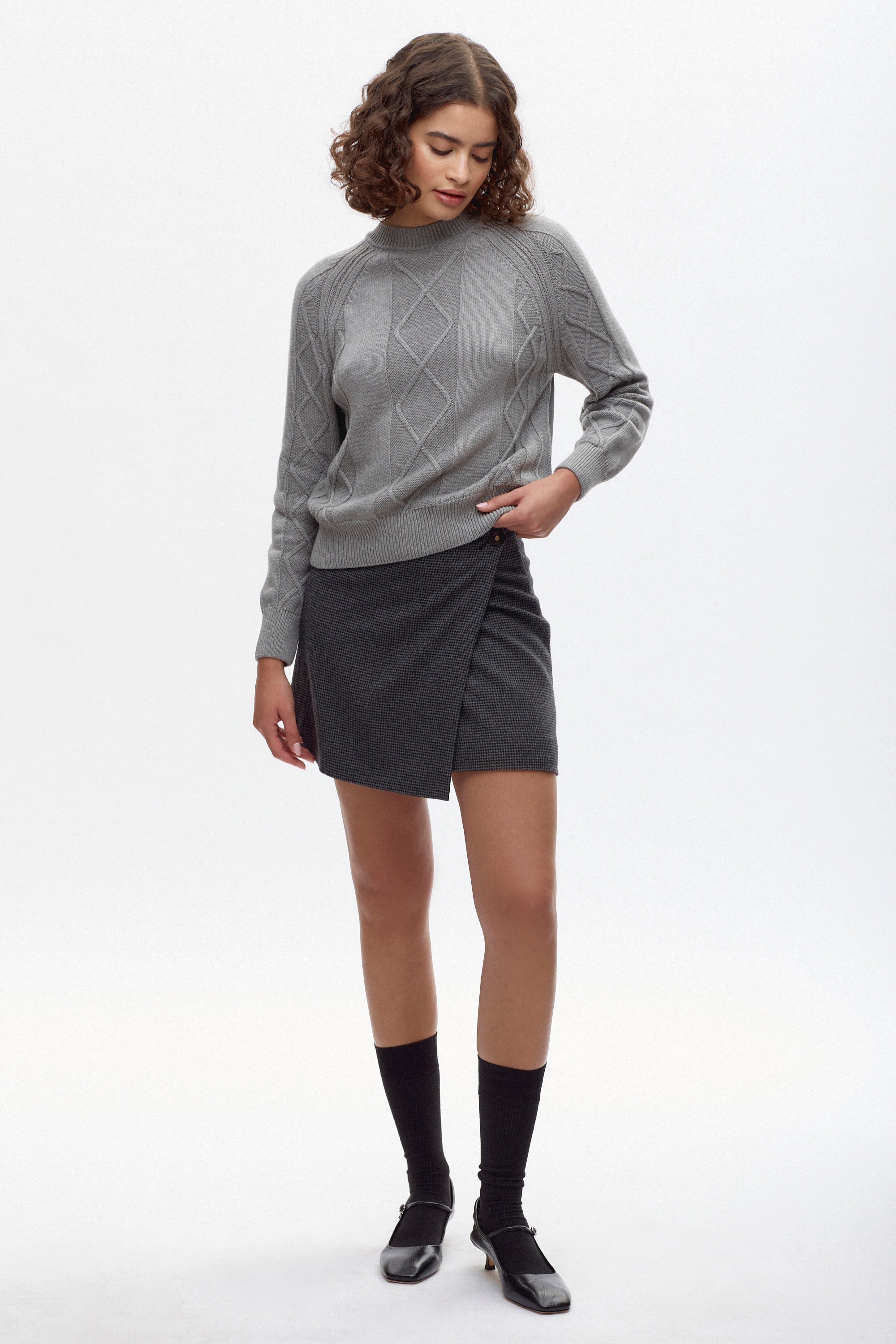 Jupe en laine Rosetta pour femme en noir à chevrons
