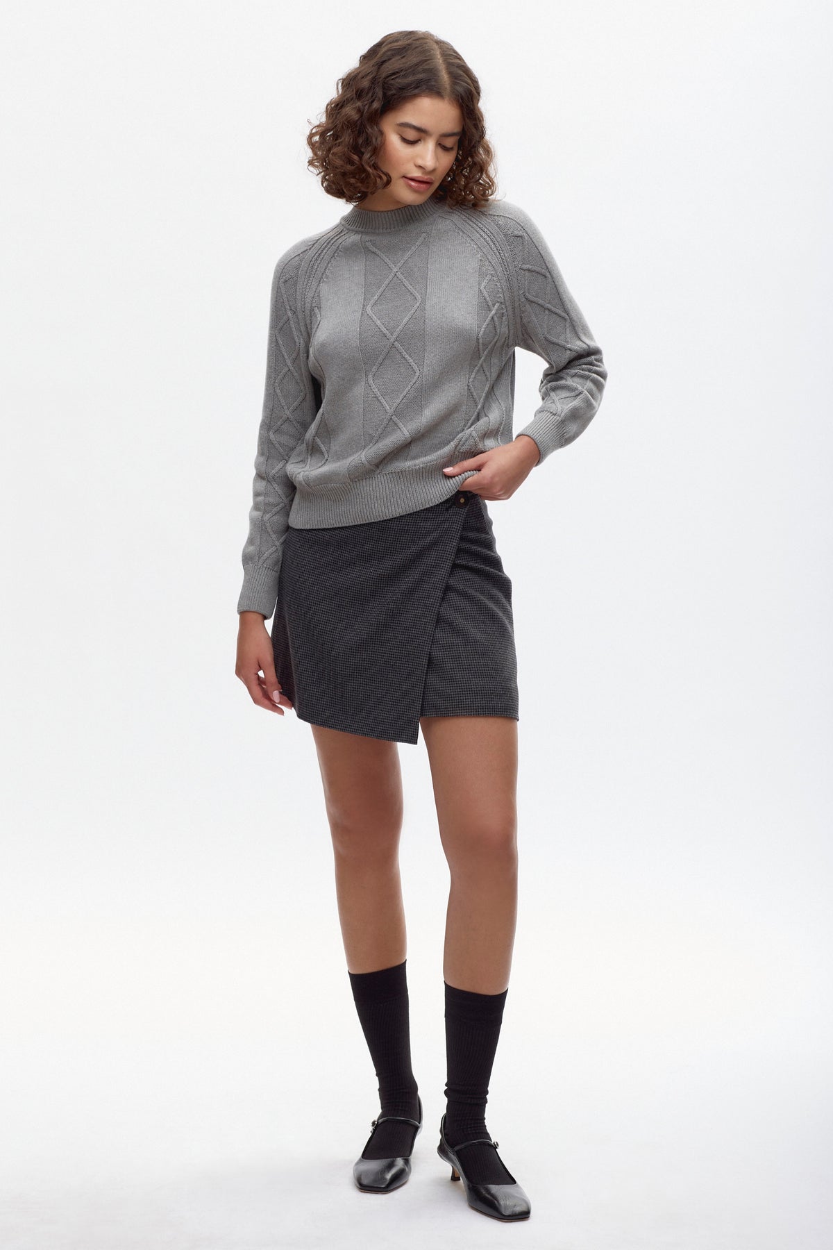 Women's Rosetta Wool Skirt in Black/Herringbone