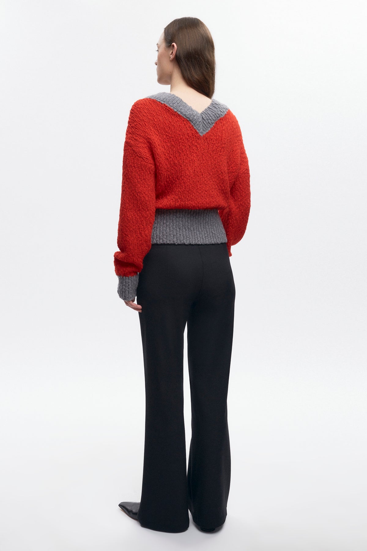 Pull à col en V Sia pour femme en fiery Red/Medium Grey