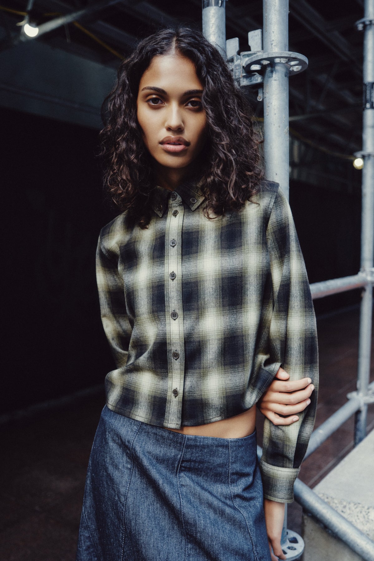 Women's Wool Flannel Shirt in Olive Plaid