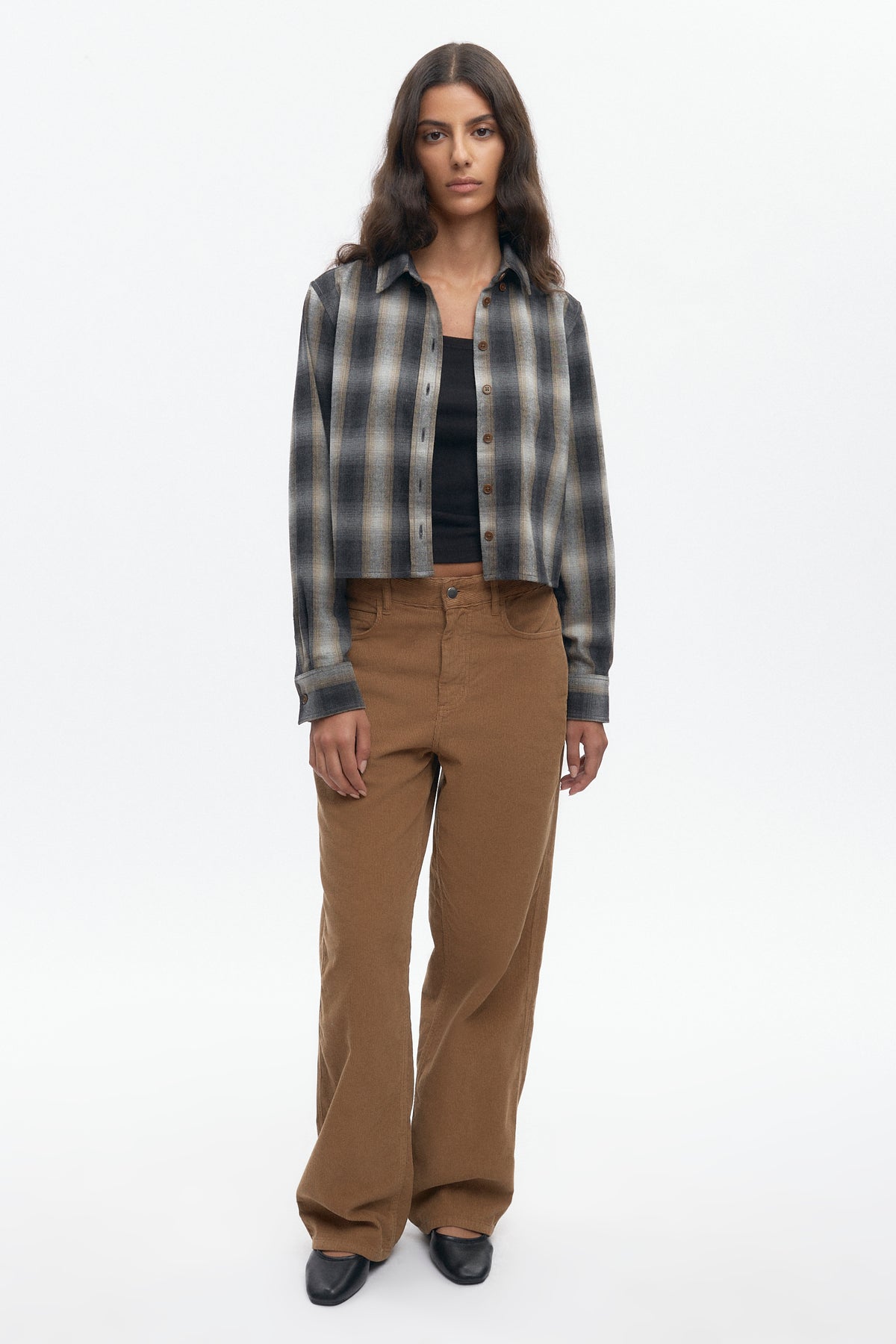 Women's Wool Flannel Shirt in Sand Plaid