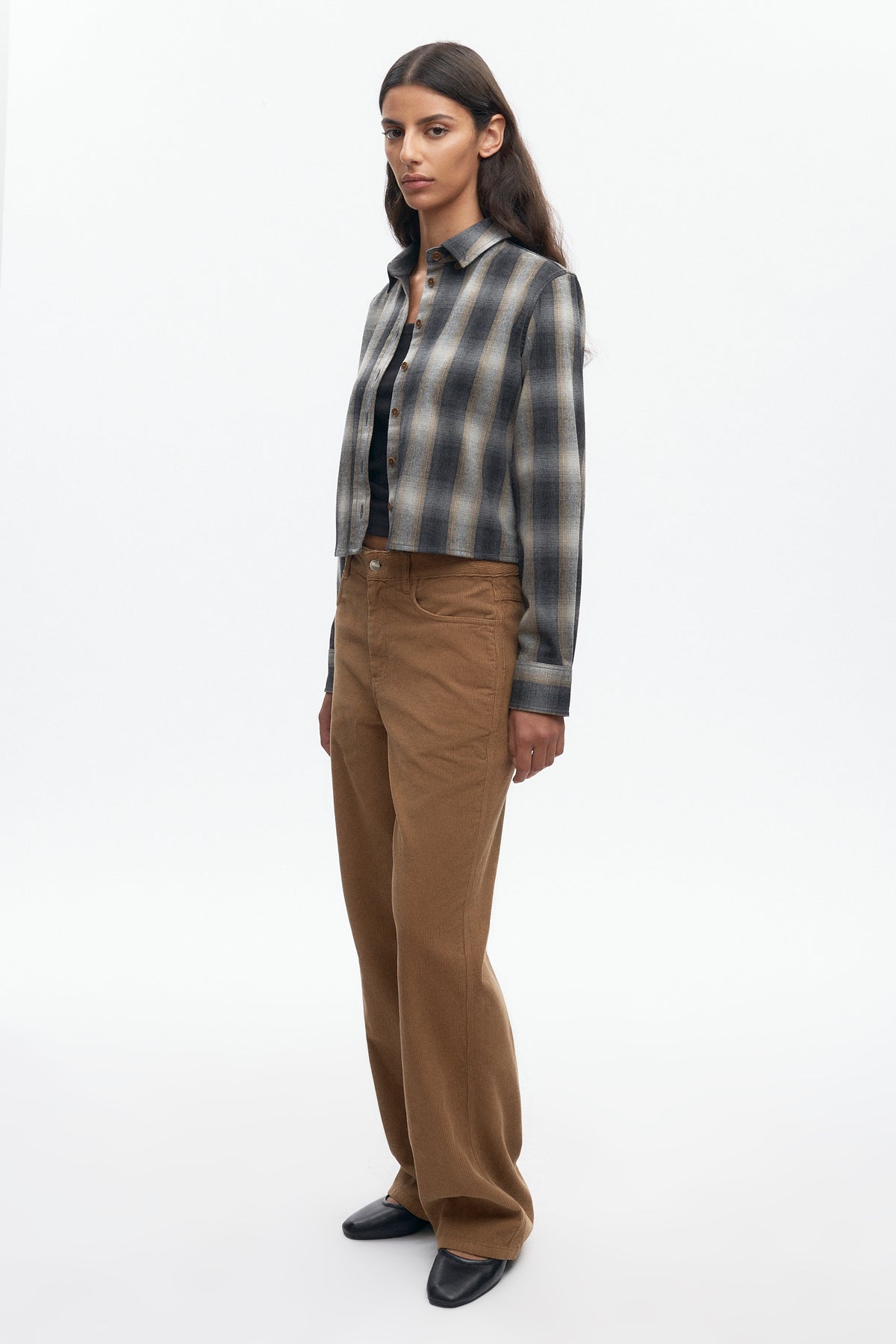 Women's Wool Flannel Shirt in Sand Plaid