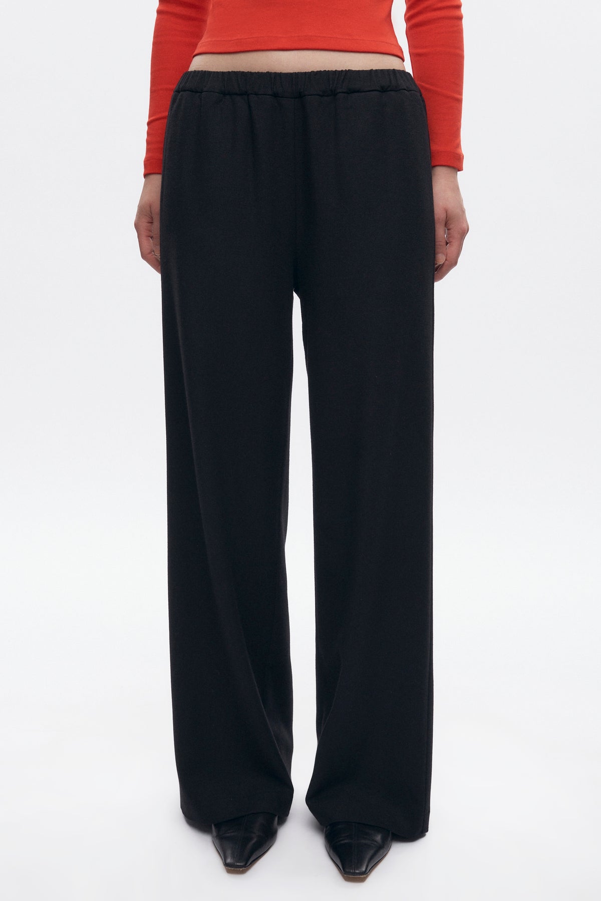 Pantalon en laine pour femme à enfiler en noir