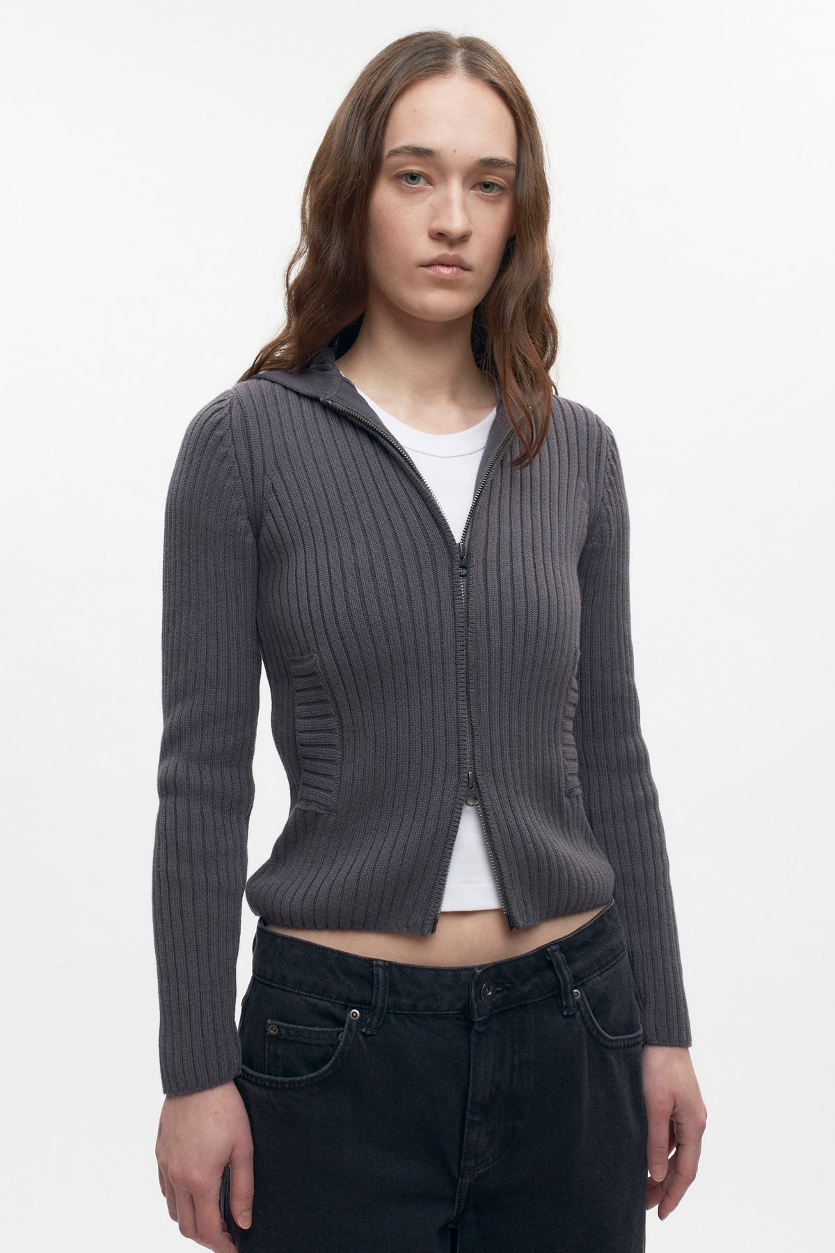 Women's Rib Zip Hoodie in Lava Smoke