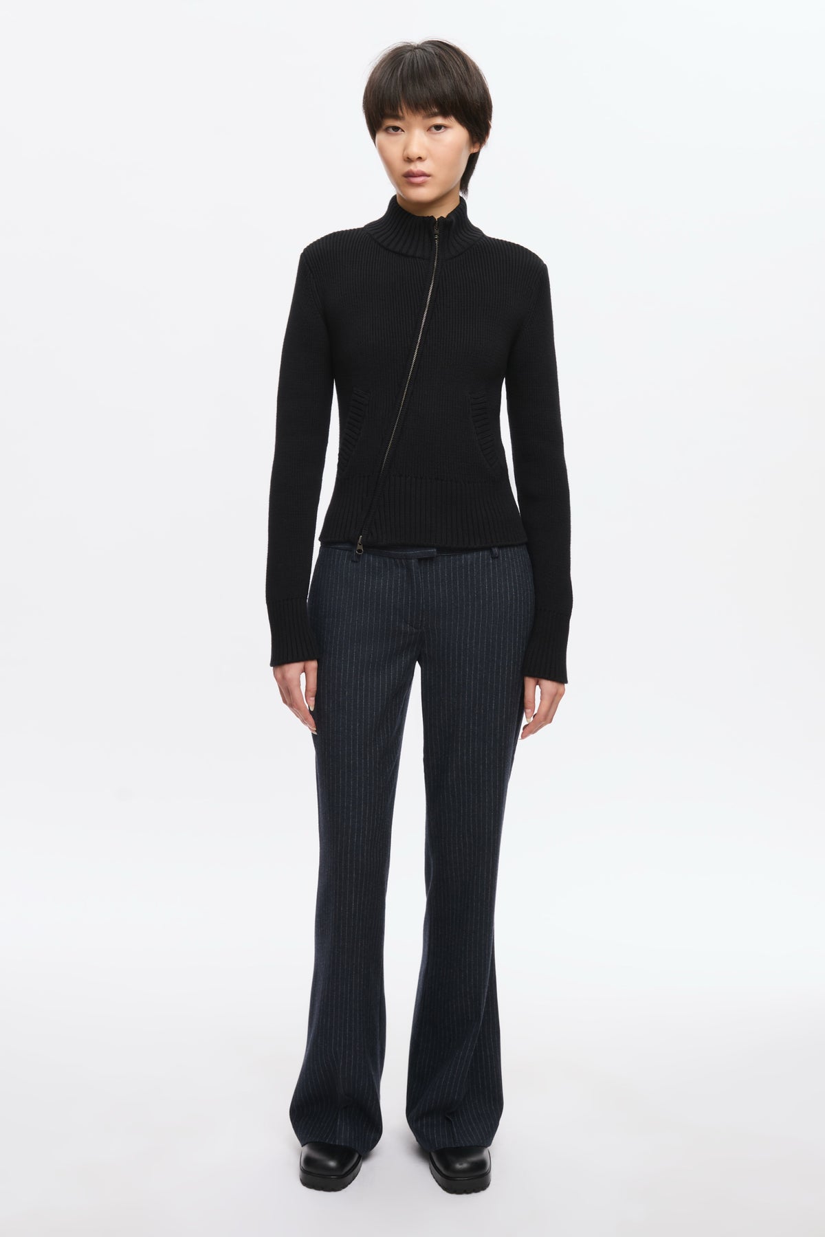 Women's Asymmetric Zip Sweater in Black